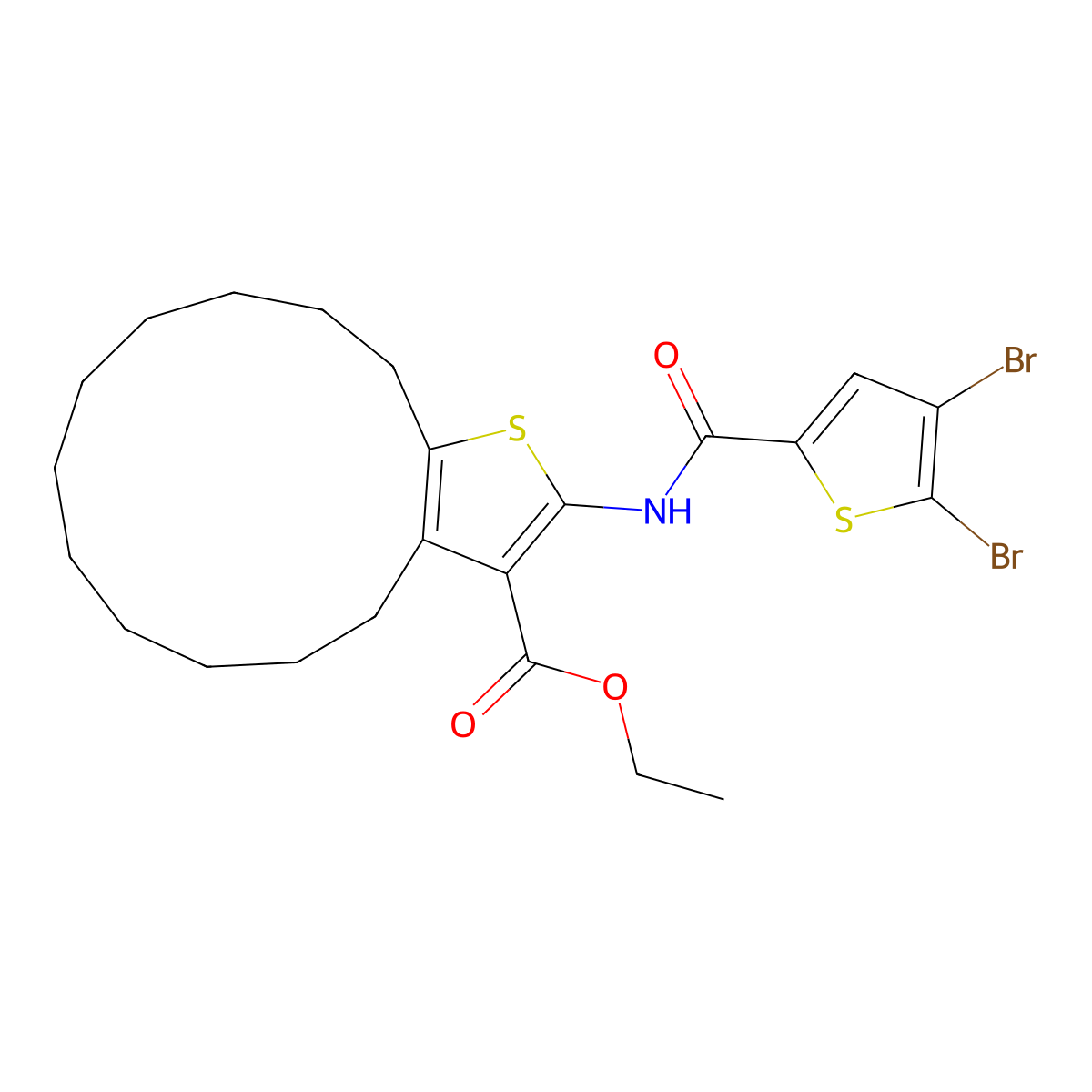 Ethyl 2-(4,5-dibromothiophene-2-carboxamido)-5,6,7,8,9,10,11,12,13,14-decahydro-4H-cyclotrideca[b]thiophene-3-carboxylate molecular structure, CAS 438232-08-7
