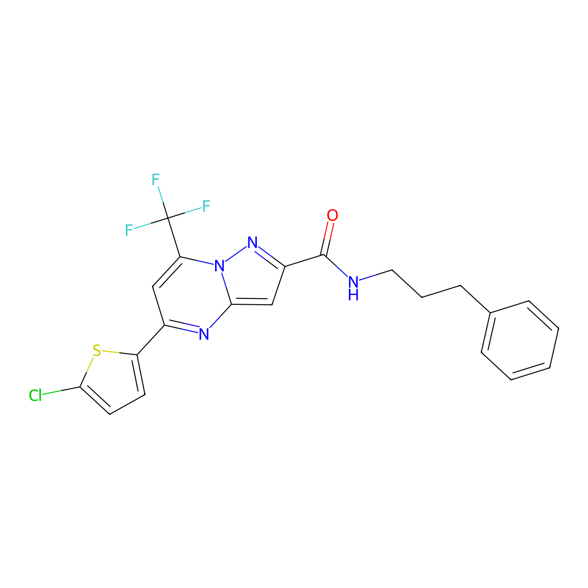 5-(5-chlorothiophen-2-yl)-N-(3-phenylpropyl)-7-(trifluoromethyl)pyrazolo[1,5-a]pyrimidine-2-carboxamide molecular structure, CAS 438232-46-3