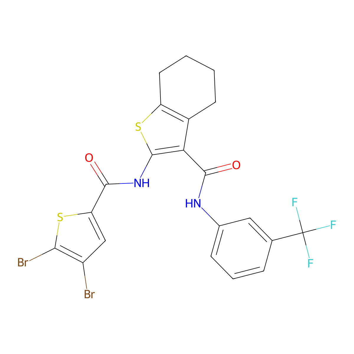 2-[(4,5-dibromothiophene-2-carbonyl)amino]-N-[3-(trifluoromethyl)phenyl]-4,5,6,7-tetrahydro-1-benzothiophene-3-carboxamide molecular structure, CAS 438232-48-5