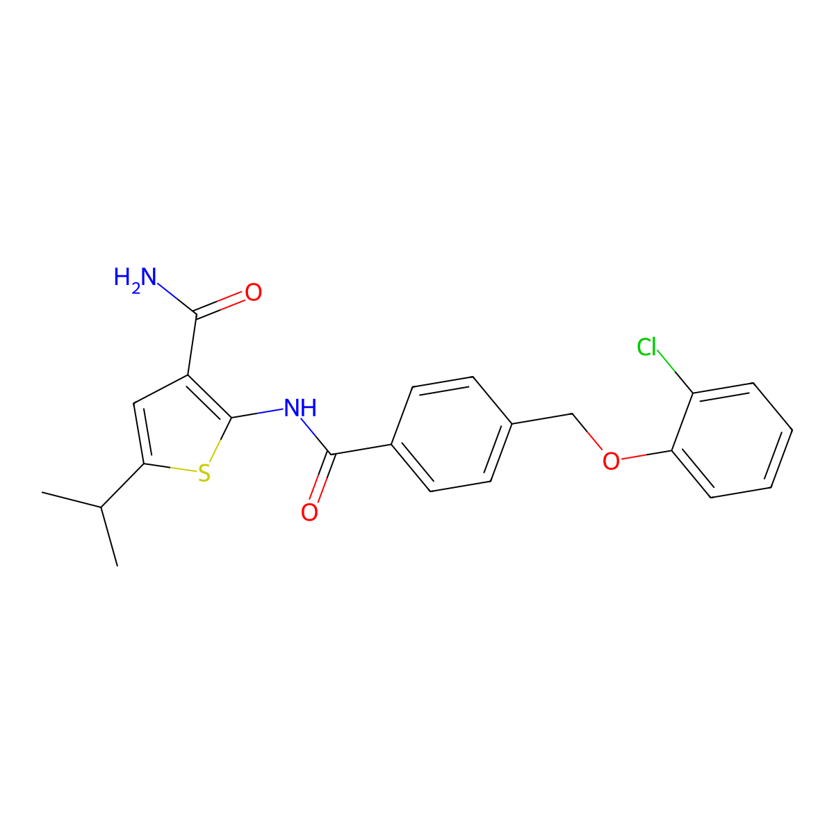 2-({4-[(2-Chlorophenoxy)methyl]benzoyl}amino)-5-isopropyl-3-thiophenecarboxamide molecular structure, CAS 438232-58-7