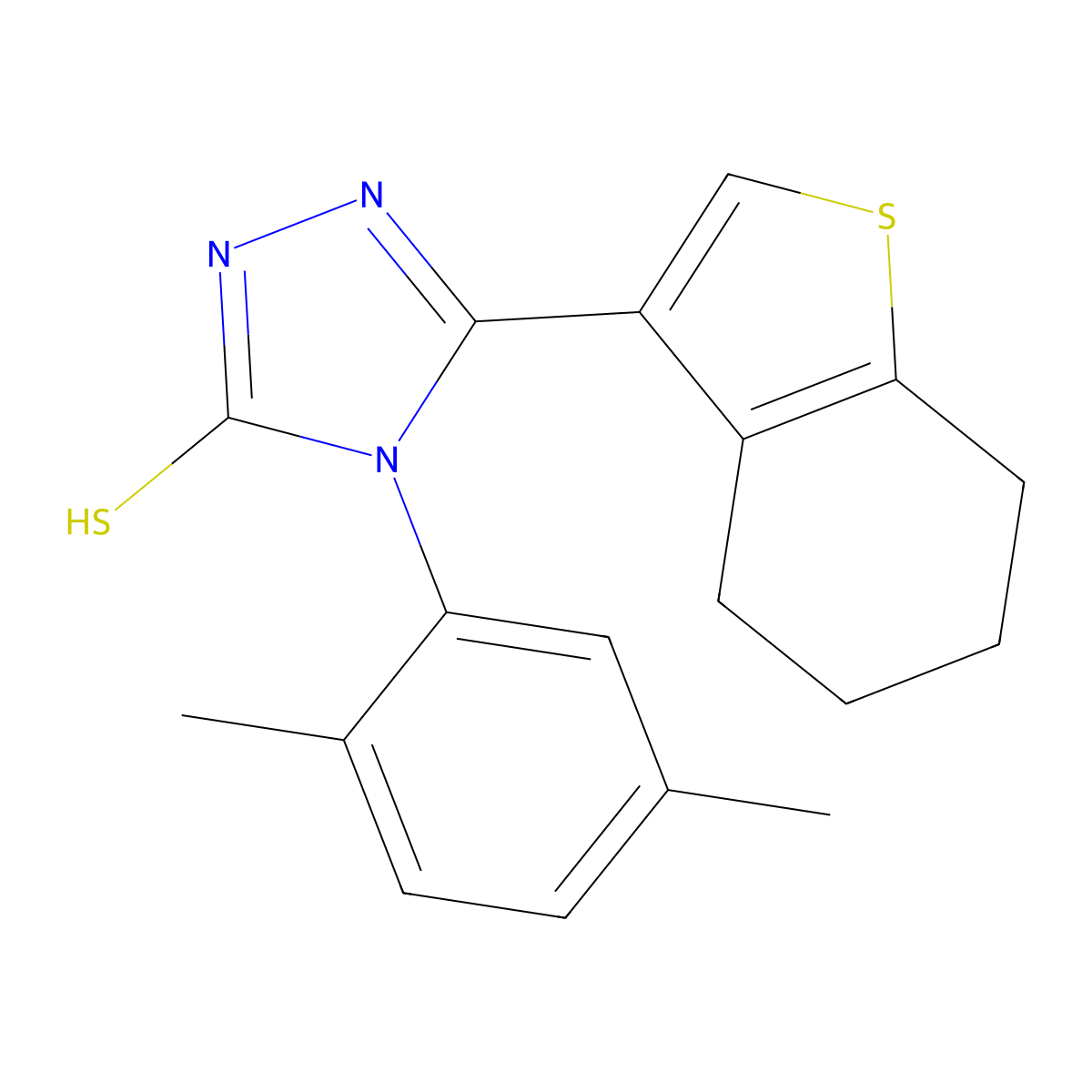 4-(2,5-dimethylphenyl)-5-(4,5,6,7-tetrahydro-1-benzothien-3-yl)-4H-1,2,4-triazol-3-yl hydrosulfide molecular structure, CAS 438232-59-8