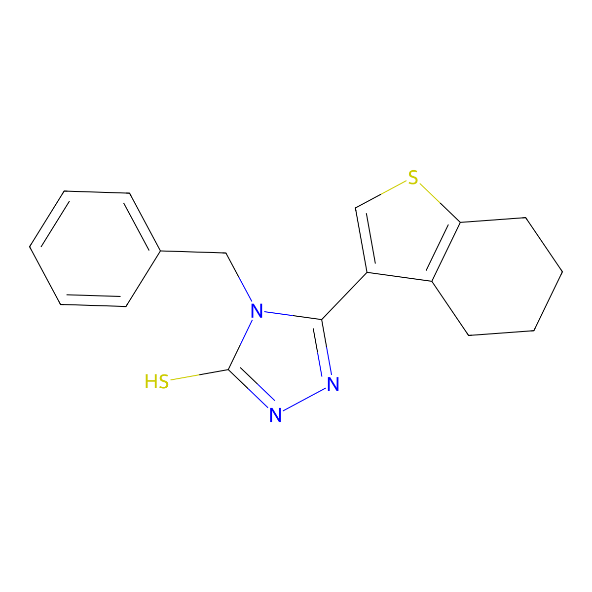 4-benzyl-3-(4,5,6,7-tetrahydro-1-benzothiophen-3-yl)-1H-1,2,4-triazole-5-thione molecular structure, CAS 438232-75-8