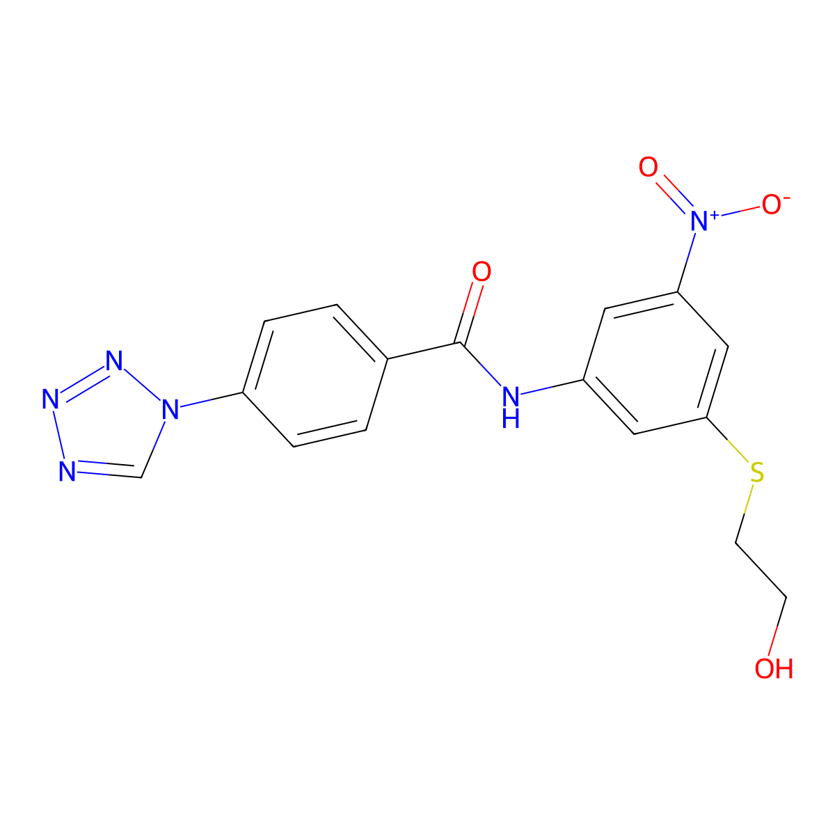 N-{3-[(2-hydroxyethyl)sulfanyl]-5-nitrophenyl}-4-(1H-tetraazol-1-yl)benzamide molecular structure, CAS 438232-81-6