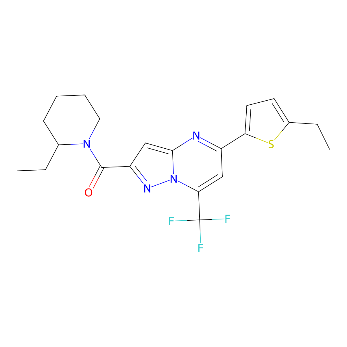 (2-Ethylpiperidin-1-yl)-[5-(5-ethylthiophen-2-yl)-7-(trifluoromethyl)pyrazolo[1,5-a]pyrimidin-2-yl]methanone molecular structure, CAS 438232-92-9