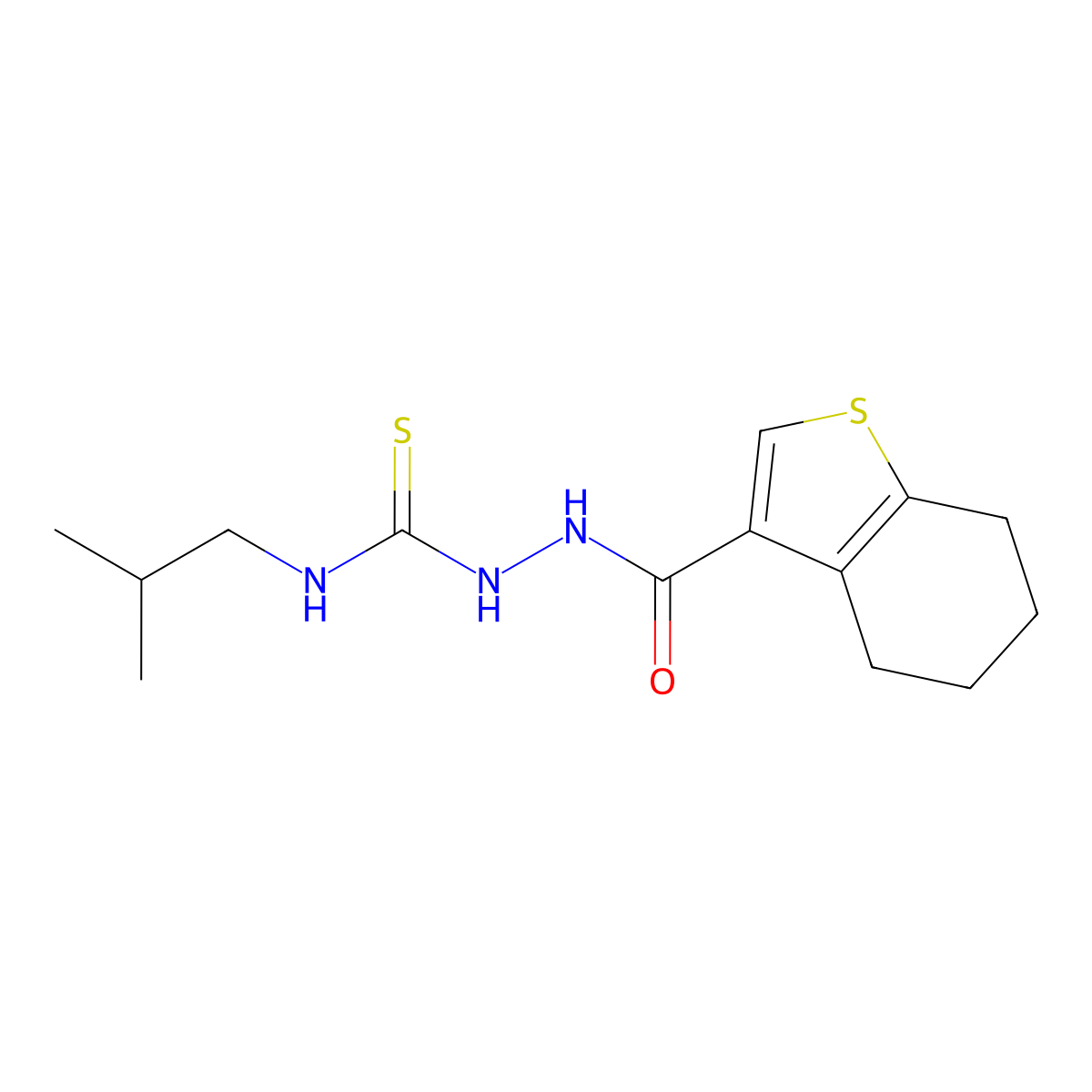N-isobutyl-2-(4,5,6,7-tetrahydro-1-benzothien-3-ylcarbonyl)hydrazinecarbothioamide molecular structure, CAS 438232-93-0