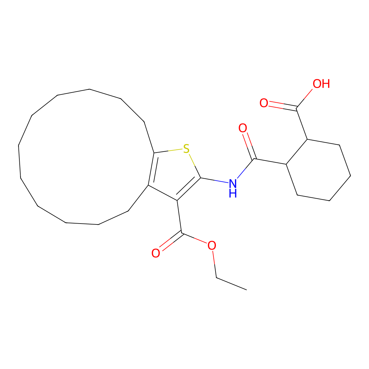 2-[(16-Ethoxycarbonyl-14-thiabicyclo[11.3.0]hexadeca-1(13),15-dien-15-yl)carbamoyl]cyclohexane-1-carboxylic acid molecular structure, CAS 438233-00-2
