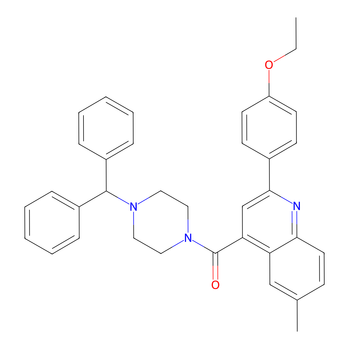 (4-Benzhydrylpiperazin-1-yl)-[2-(4-ethoxyphenyl)-6-methylquinolin-4-yl]methanone molecular structure, CAS 438233-02-4