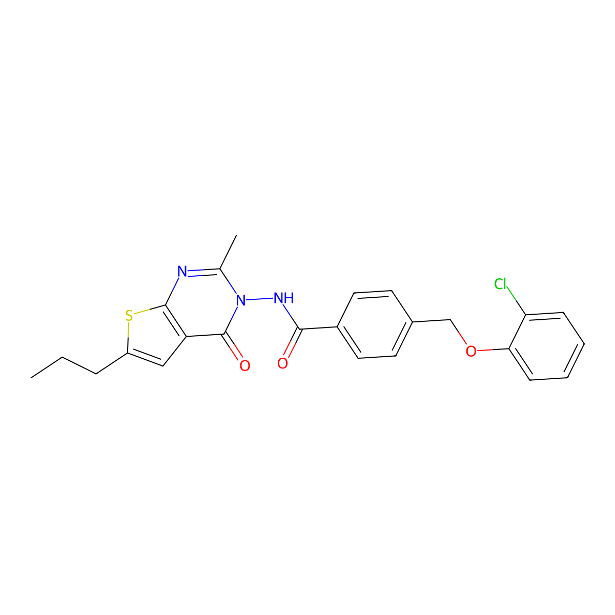 4-[(2-chlorophenoxy)methyl]-N-(2-methyl-4-oxo-6-propylthieno[2,3-d]pyrimidin-3-yl)benzamide molecular structure, CAS 438233-04-6