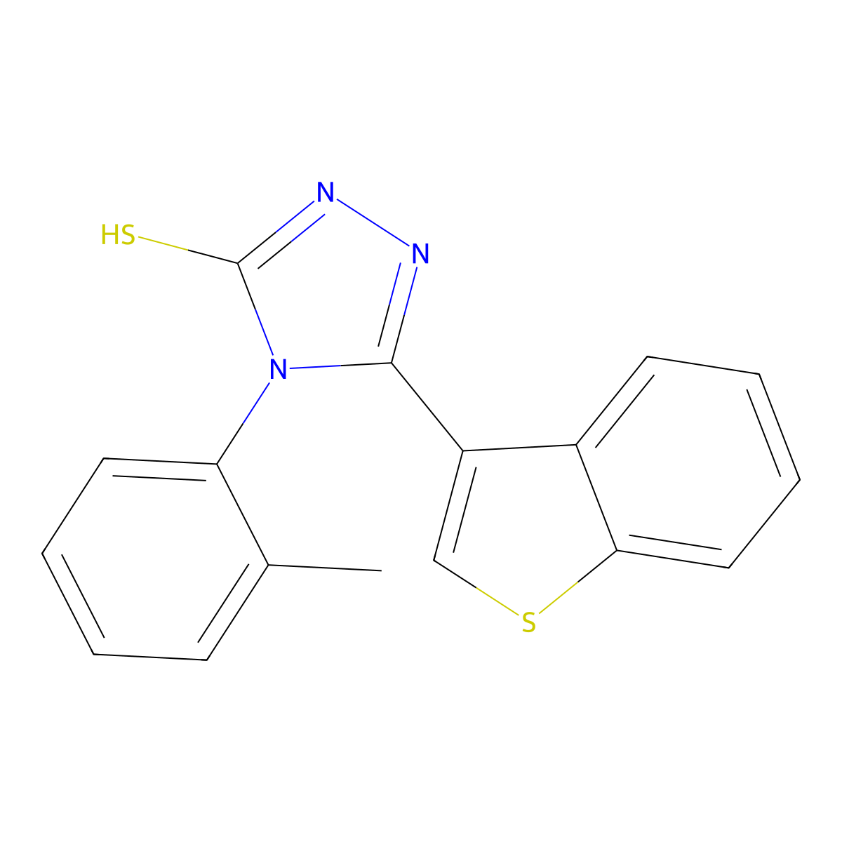 3-(1-benzothiophen-3-yl)-4-(2-methylphenyl)-1H-1,2,4-triazole-5-thione molecular structure, CAS 438233-15-9