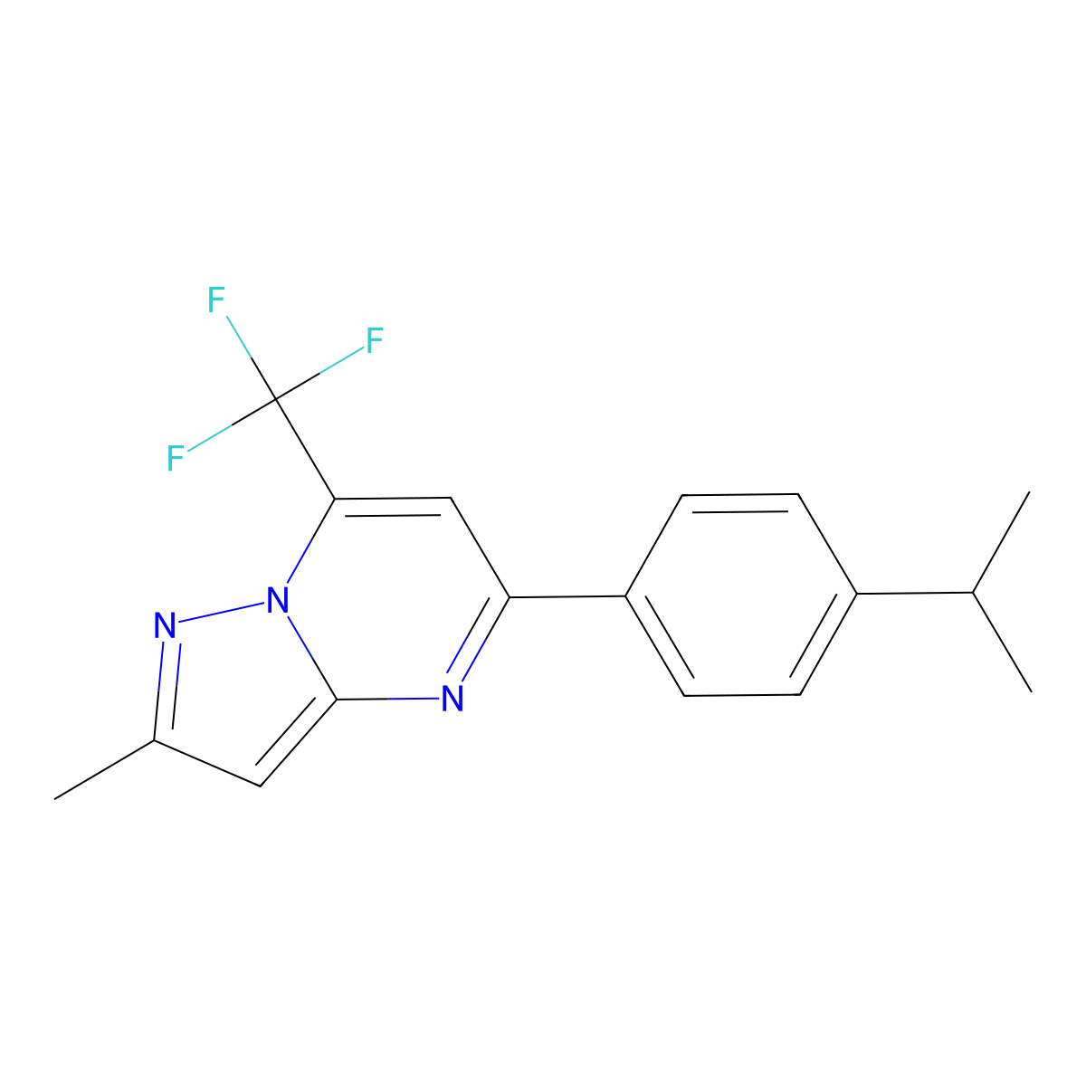 5-(4-Isopropylphenyl)-2-methyl-7-(trifluoromethyl)pyrazolo[1,5-a]pyrimidine molecular structure, CAS 438233-23-9
