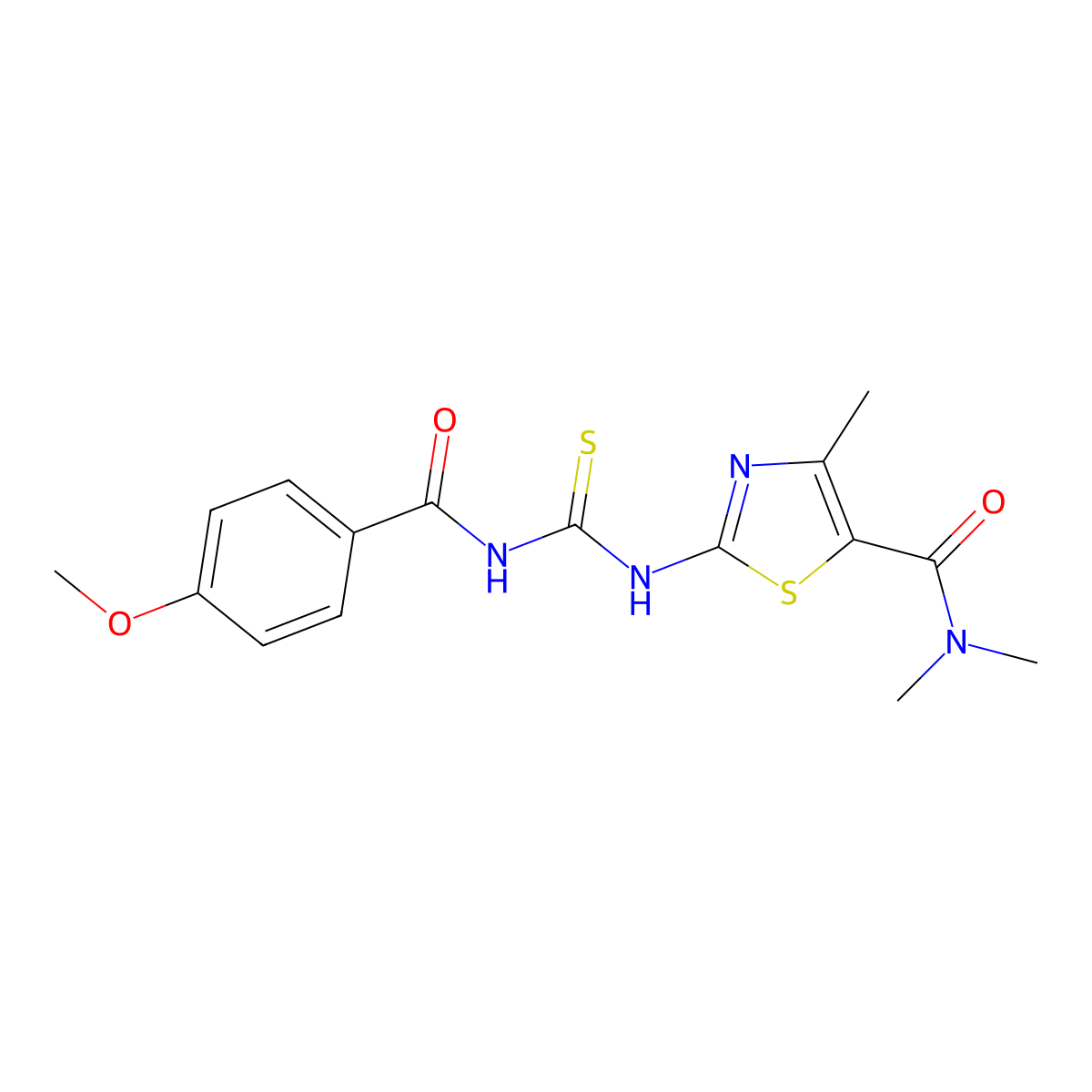 2-({[(4-methoxybenzoyl)amino]carbothioyl}amino)-N,N,4-trimethyl-1,3-thiazole-5-carboxamide molecular structure, CAS 438233-25-1