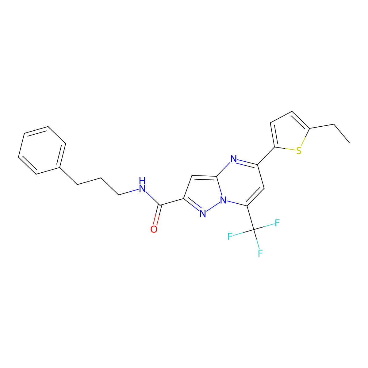 5-(5-ethylthiophen-2-yl)-N-(3-phenylpropyl)-7-(trifluoromethyl)pyrazolo[1,5-a]pyrimidine-2-carboxamide molecular structure, CAS 438233-27-3