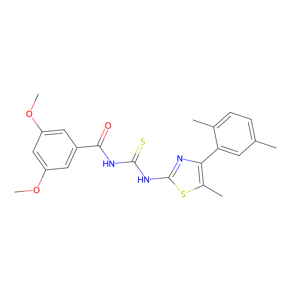 N-[[4-(2,5-dimethylphenyl)-5-methyl-1,3-thiazol-2-yl]carbamothioyl]-3,5-dimethoxybenzamide molecular structure, CAS 438233-28-4