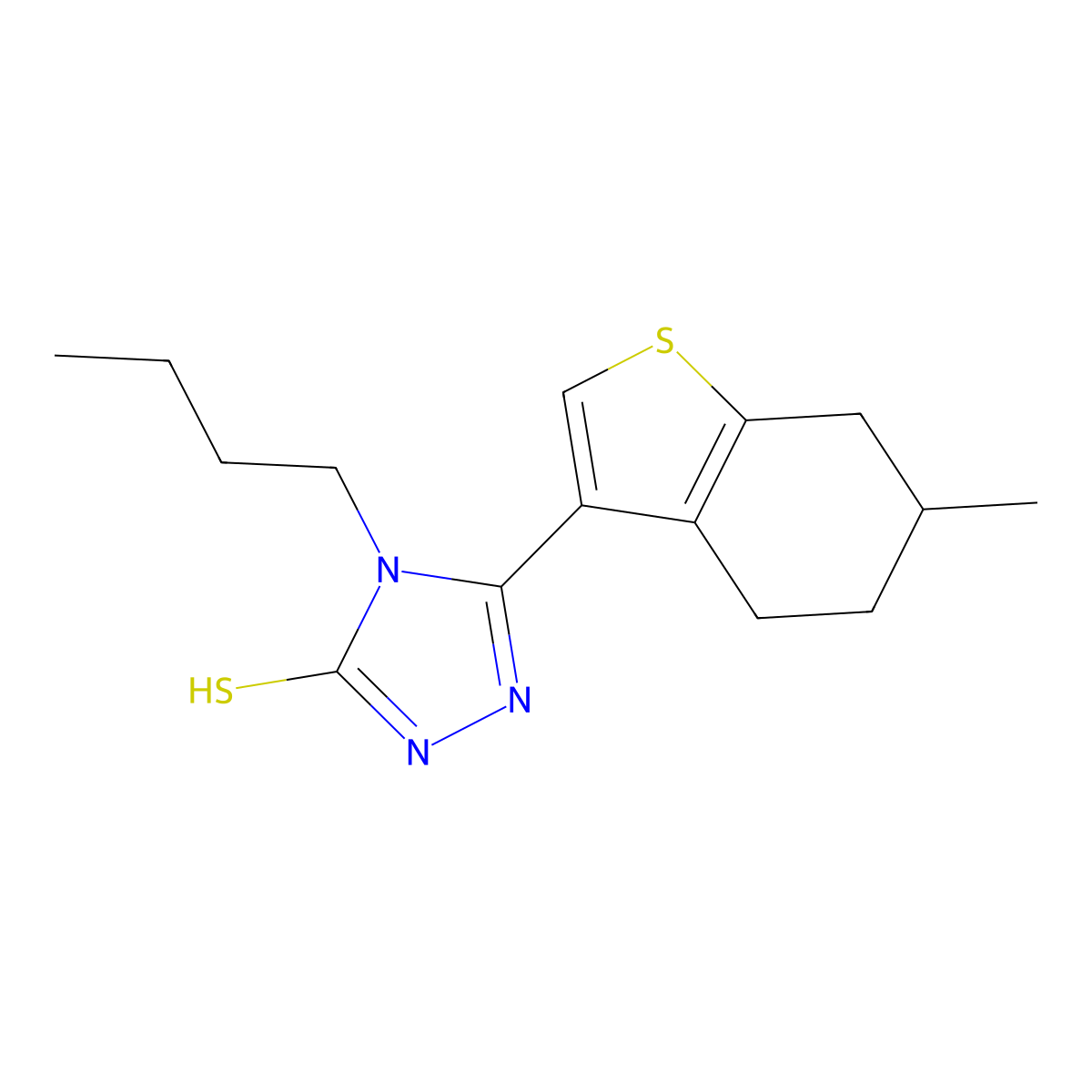 4-butyl-3-(6-methyl-4,5,6,7-tetrahydro-1-benzothiophen-3-yl)-1H-1,2,4-triazole-5-thione molecular structure, CAS 438233-29-5