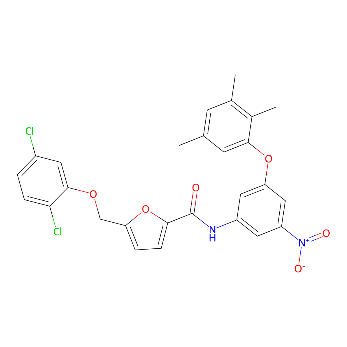 5-[(2,5-dichlorophenoxy)methyl]-N-[3-nitro-5-(2,3,5-trimethylphenoxy)phenyl]furan-2-carboxamide molecular structure, CAS 438233-33-1