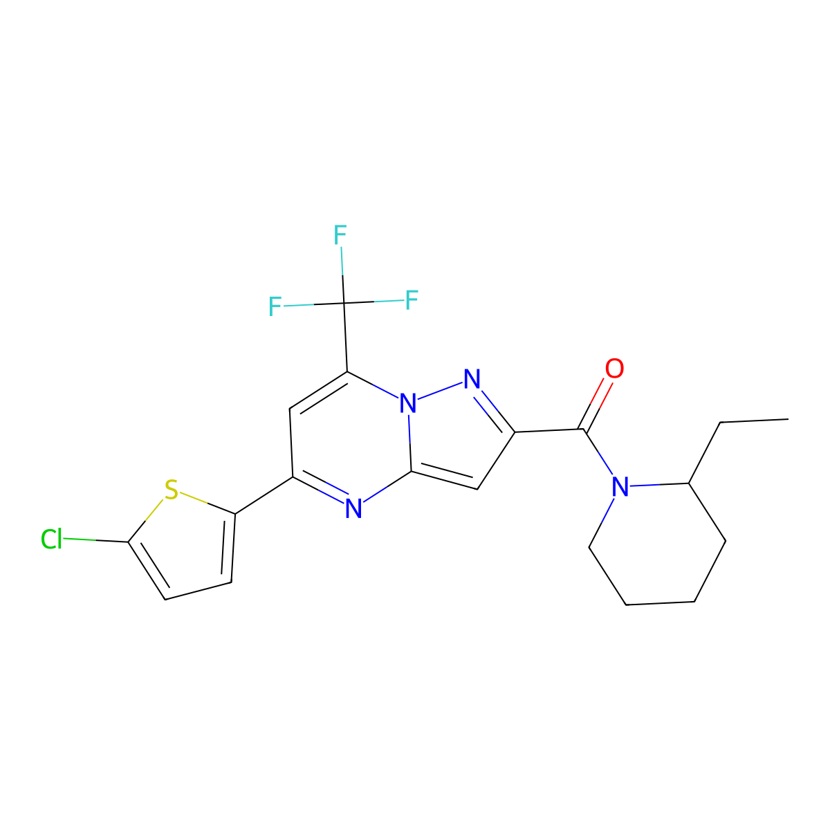 [5-(5-Chlorothiophen-2-yl)-7-(trifluoromethyl)pyrazolo[1,5-a]pyrimidin-2-yl](2-ethylpiperidin-1-yl)methanone molecular structure, CAS 438233-35-3
