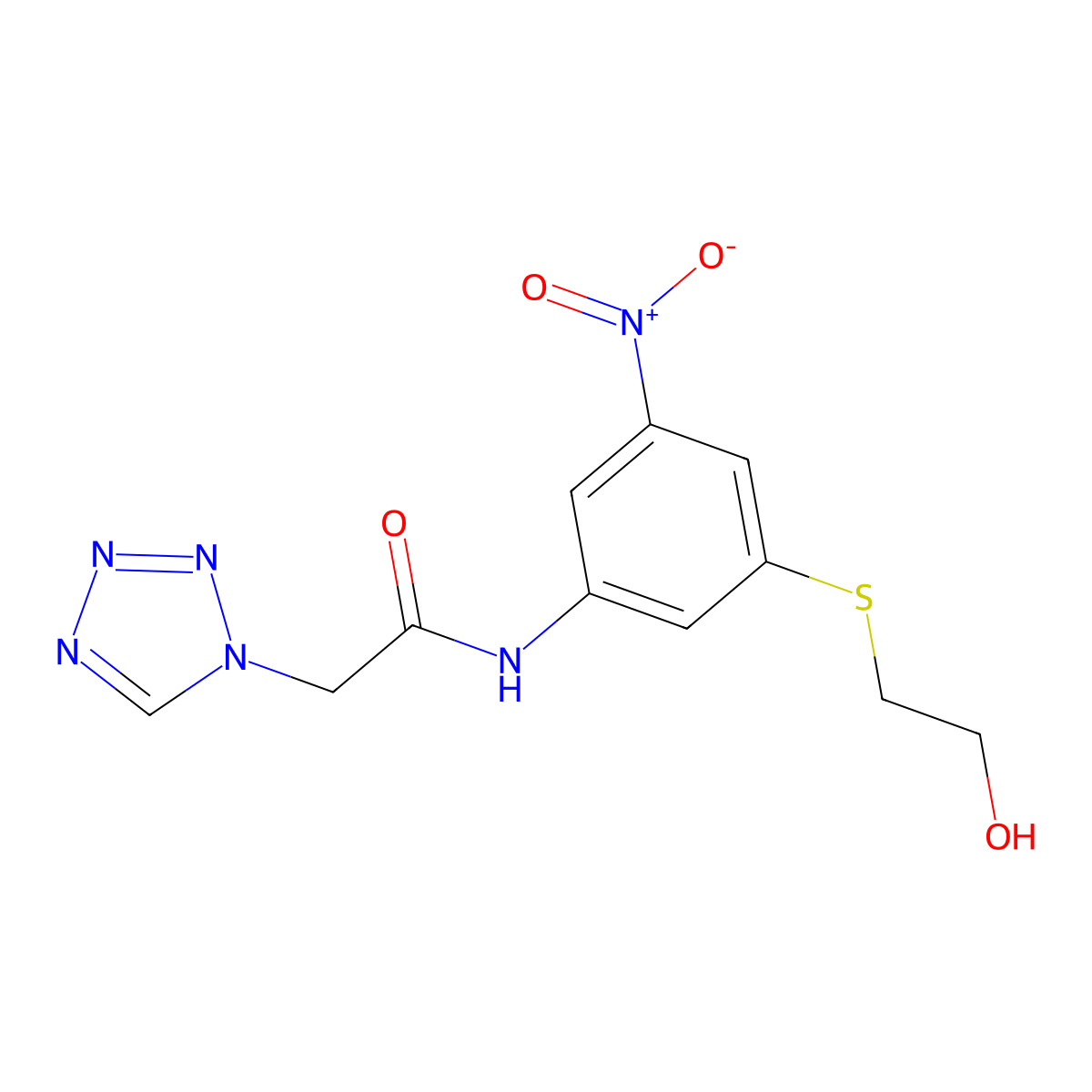 N-[3-(2-hydroxyethylsulfanyl)-5-nitrophenyl]-2-(tetrazol-1-yl)acetamide molecular structure, CAS 438233-37-5