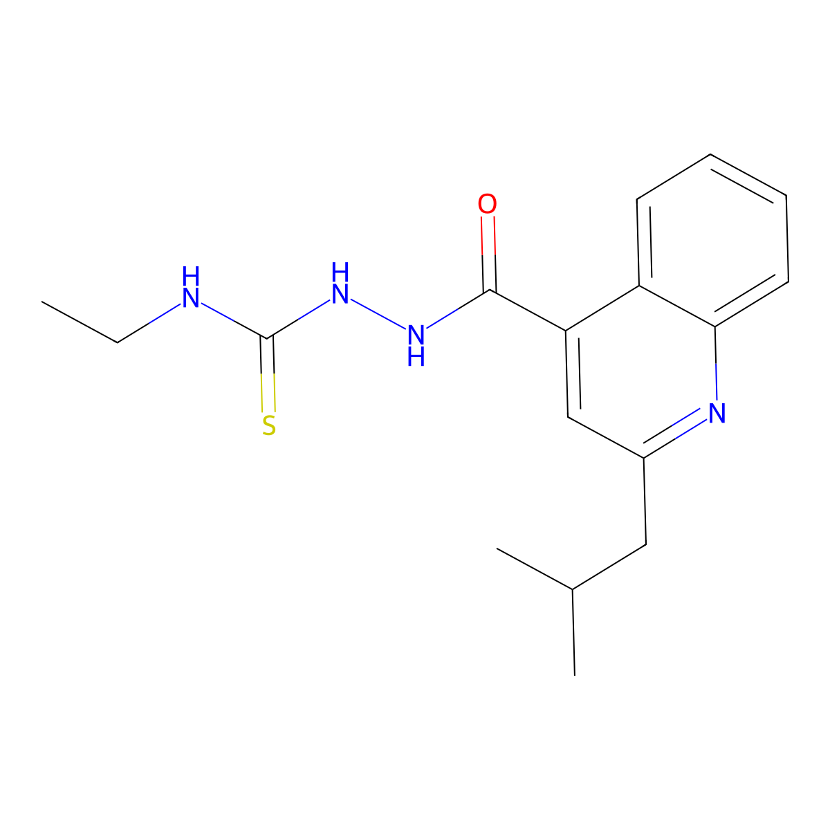 1-Ethyl-3-[[[2-(2-methylpropyl)-4-quinolinyl]-oxomethyl]amino]thiourea molecular structure, CAS 438233-51-3