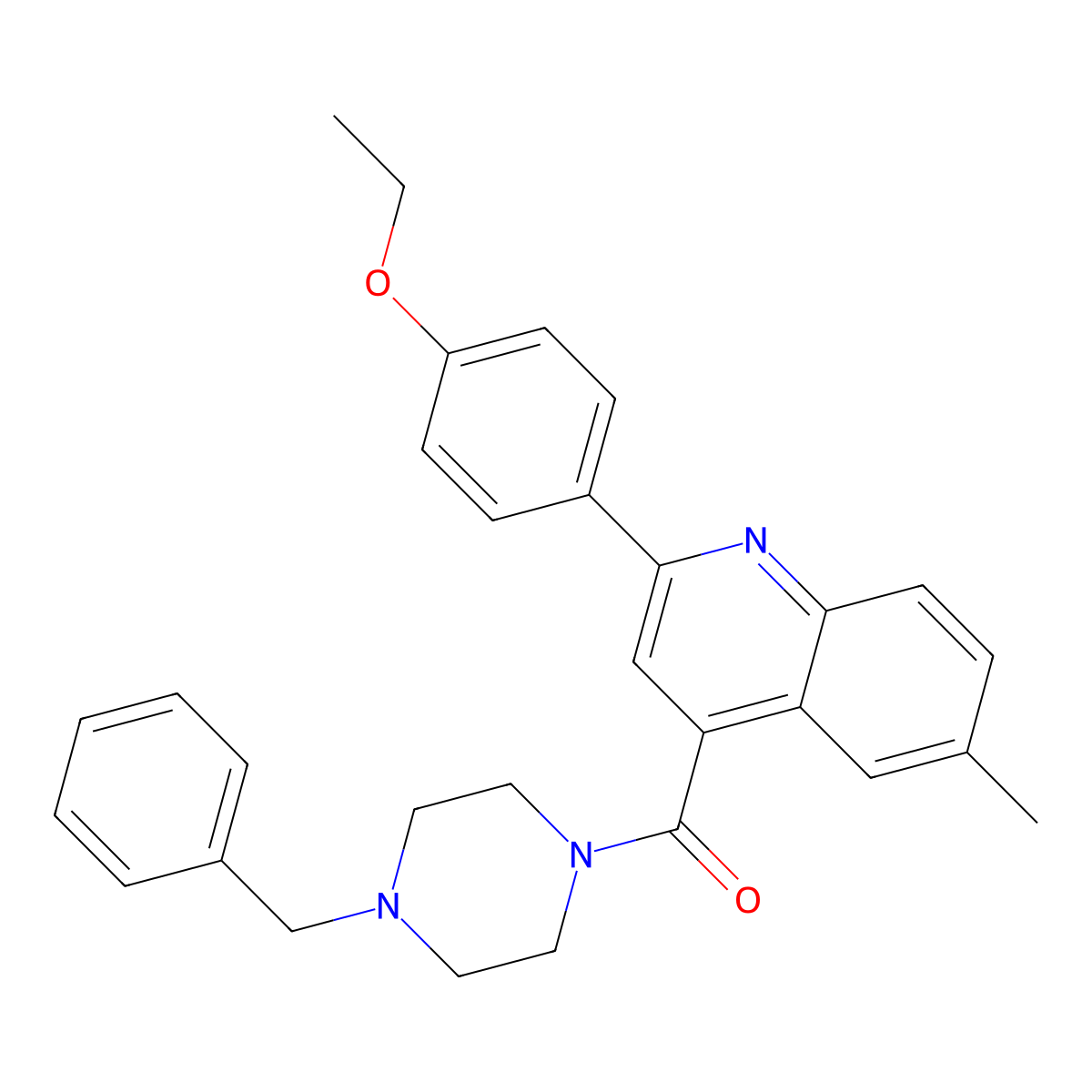 (4-Benzylpiperazin-1-yl)-[2-(4-ethoxyphenyl)-6-methylquinolin-4-yl]methanone molecular structure, CAS 438233-57-9