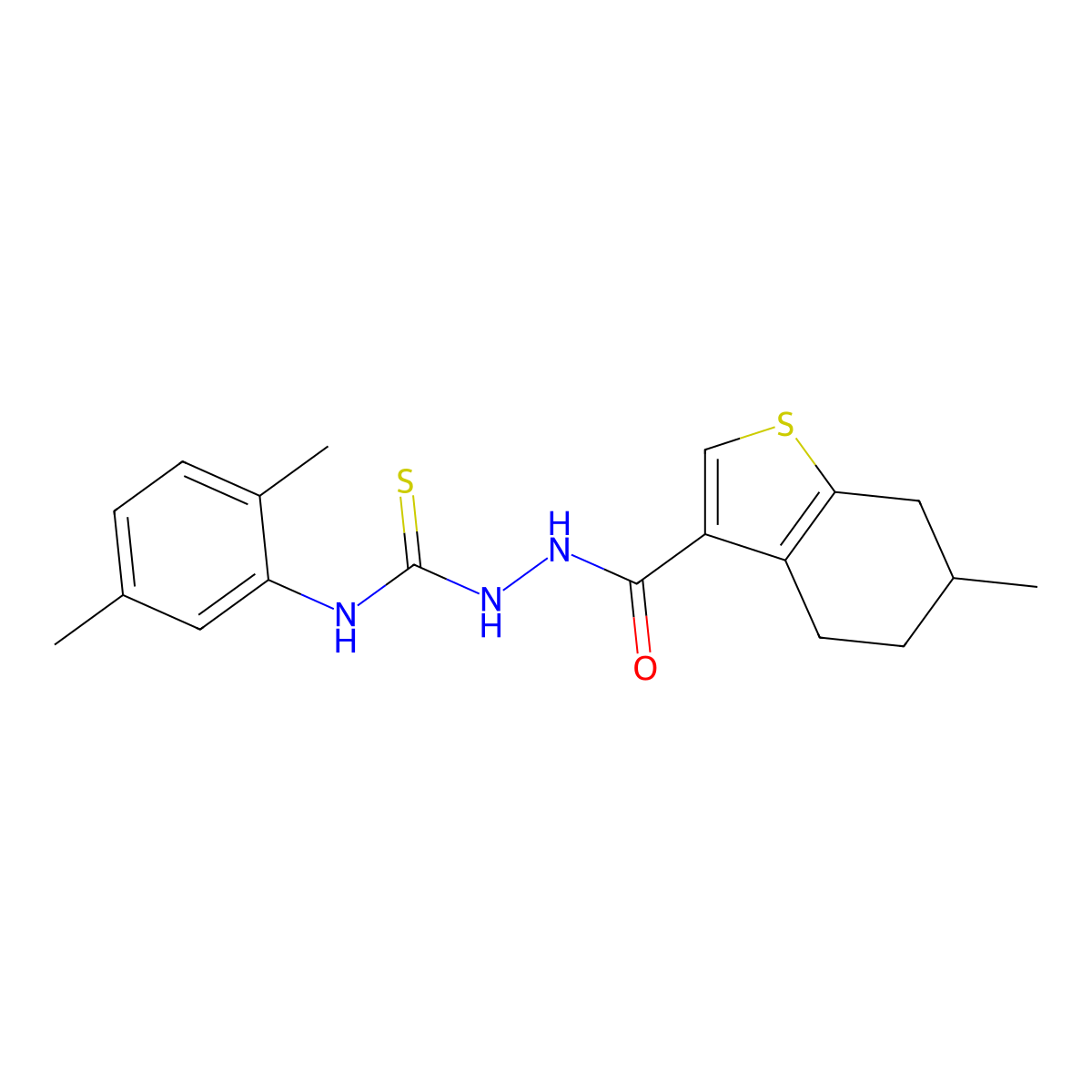 N-(2,5-dimethylphenyl)-2-[(6-methyl-4,5,6,7-tetrahydro-1-benzothien-3-yl)carbonyl]hydrazinecarbothioamide molecular structure, CAS 438233-61-5