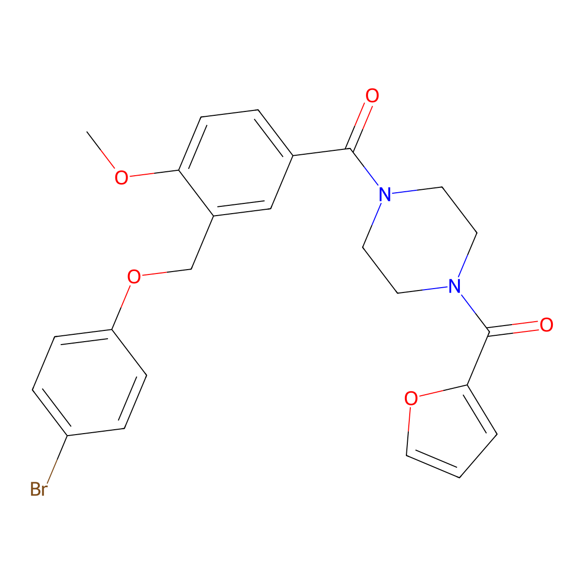 [3-[(4-Bromophenoxy)methyl]-4-methoxyphenyl]-[4-(furan-2-carbonyl)piperazin-1-yl]methanone molecular structure, CAS 438233-66-0