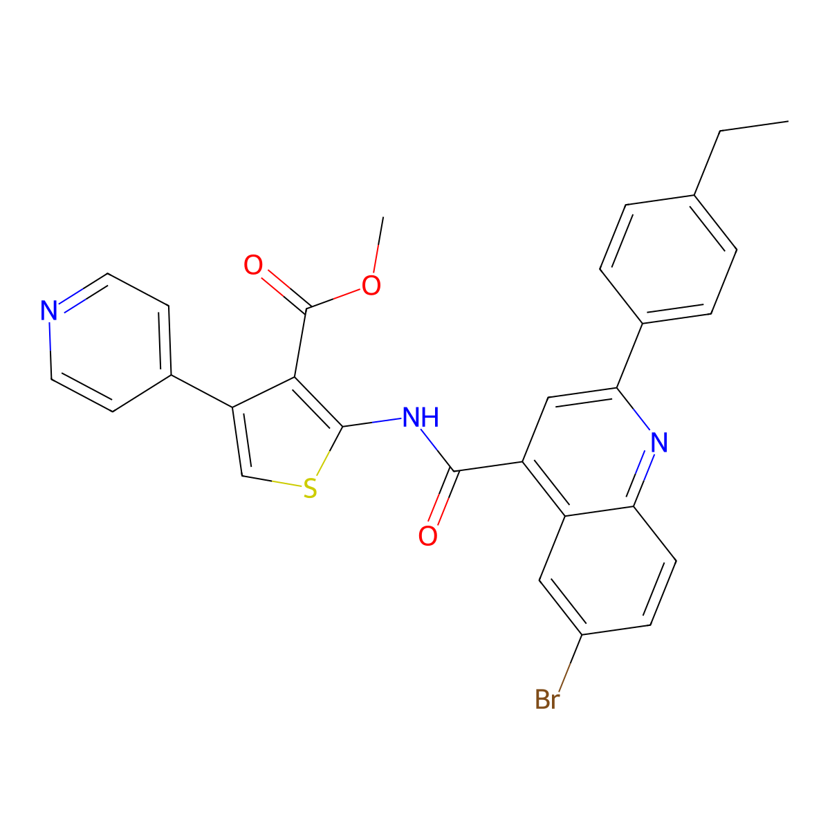 Methyl 2-[[6-bromo-2-(4-ethylphenyl)quinoline-4-carbonyl]amino]-4-pyridin-4-ylthiophene-3-carboxylate molecular structure, CAS 438233-73-9