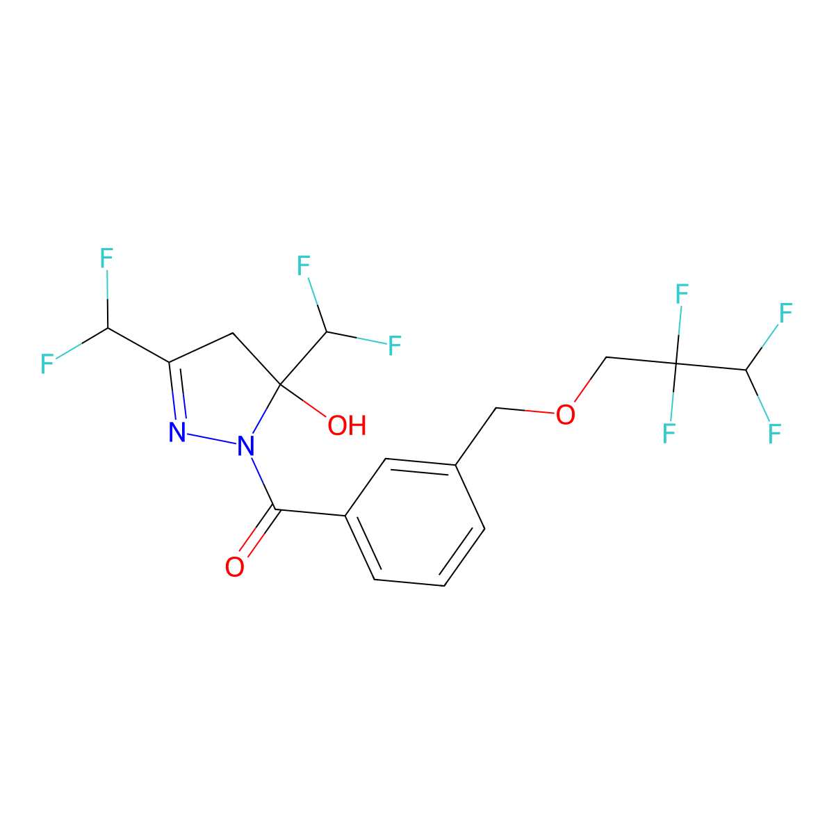 3,5-bis(difluoromethyl)-1-{3-[(2,2,3,3-tetrafluoropropoxy)methyl]benzoyl}-4,5-dihydro-1H-pyrazol-5-ol molecular structure, CAS 438234-08-3