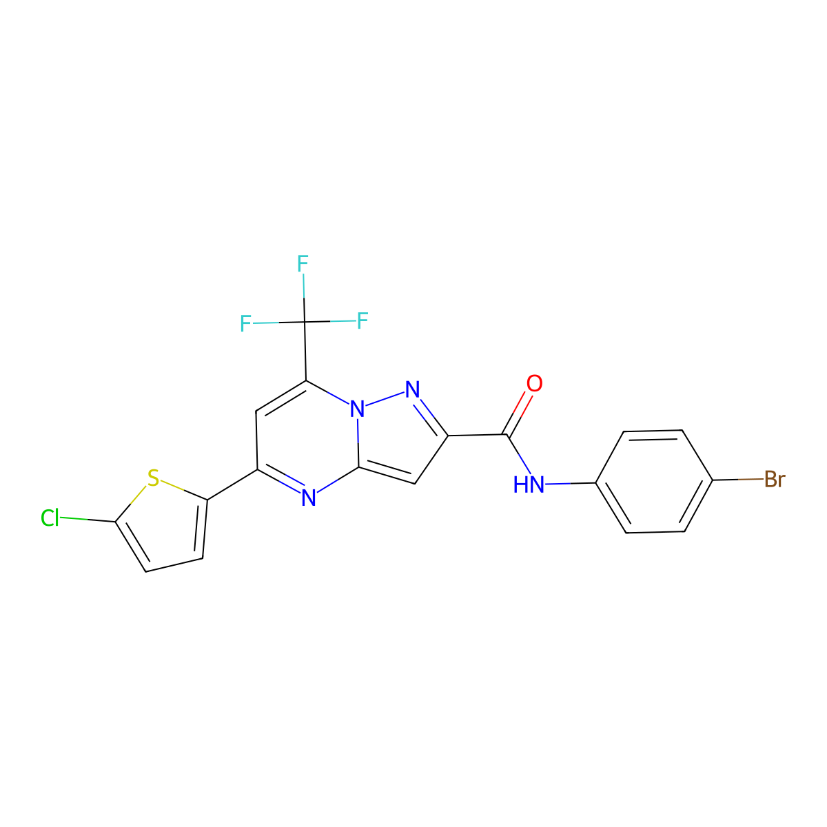 N-(4-bromophenyl)-5-(5-chloro-2-thienyl)-7-(trifluoromethyl)pyrazolo[1,5-a]pyrimidine-2-carboxamide molecular structure, CAS 438234-11-8