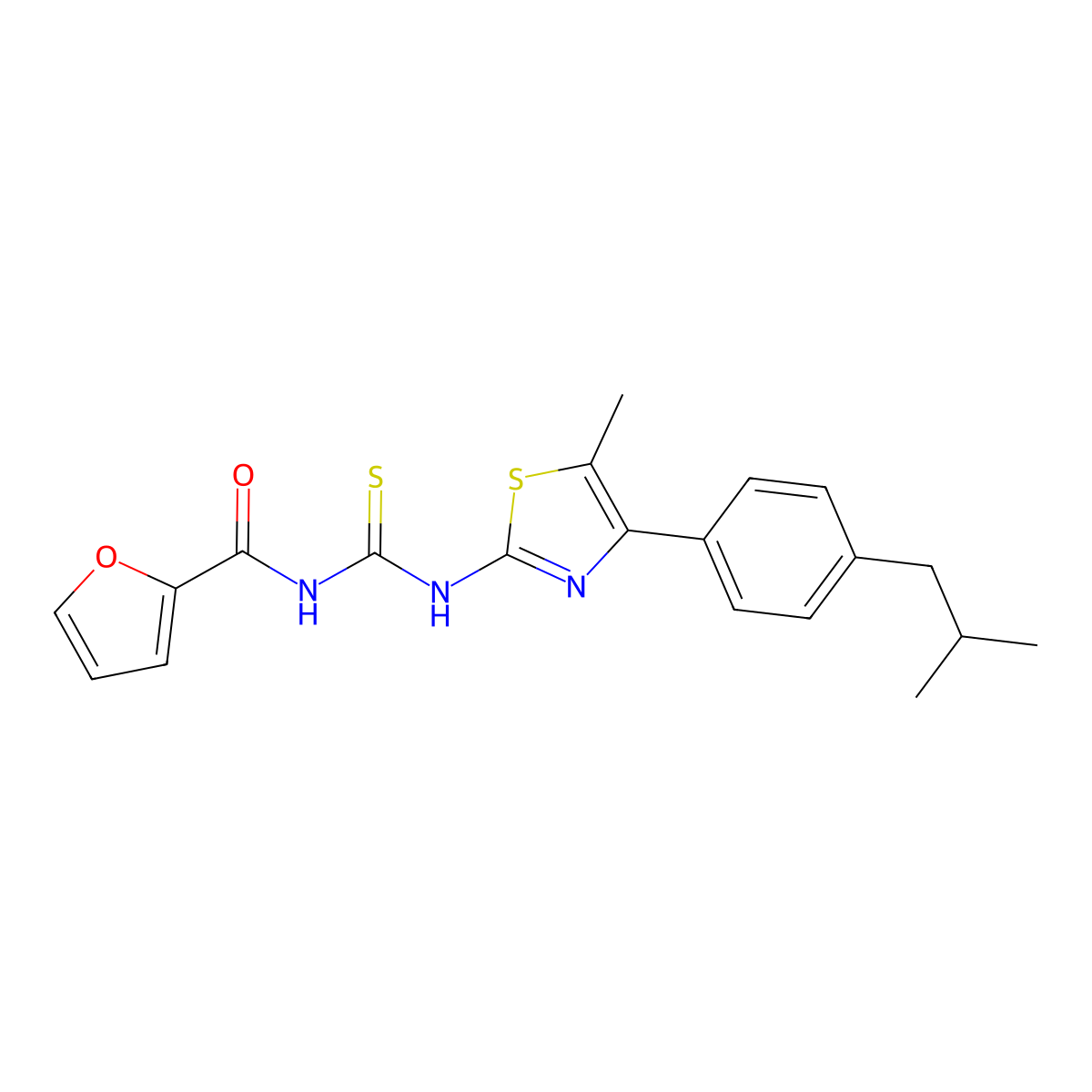 N-[[5-methyl-4-[4-(2-methylpropyl)phenyl]-1,3-thiazol-2-yl]carbamothioyl]furan-2-carboxamide molecular structure, CAS 438234-20-9