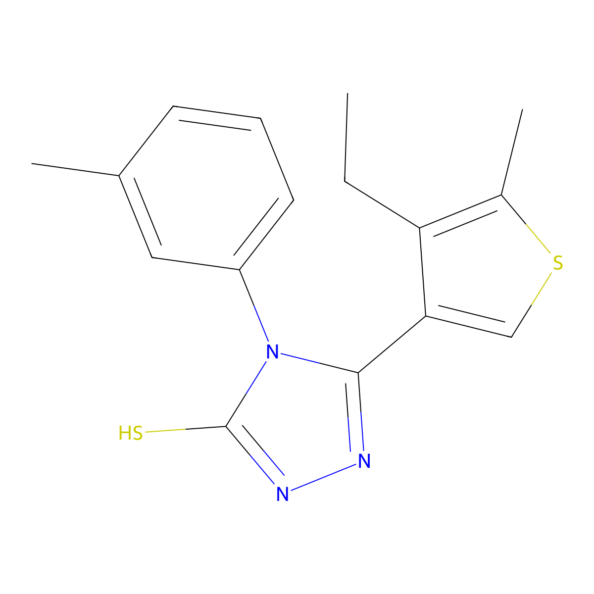 5-(4-ethyl-5-methyl-3-thienyl)-4-(3-methylphenyl)-4H-1,2,4-triazol-3-yl hydrosulfide molecular structure, CAS 438234-31-2