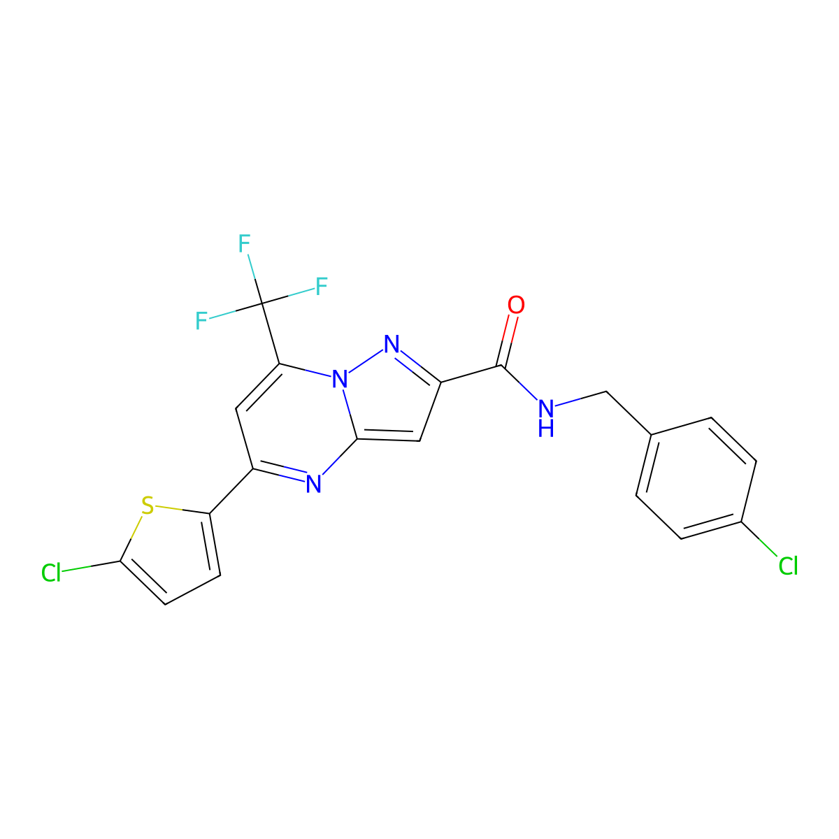 N-(4-chlorobenzyl)-5-(5-chloro-2-thienyl)-7-(trifluoromethyl)pyrazolo[1,5-a]pyrimidine-2-carboxamide molecular structure, CAS 438234-33-4