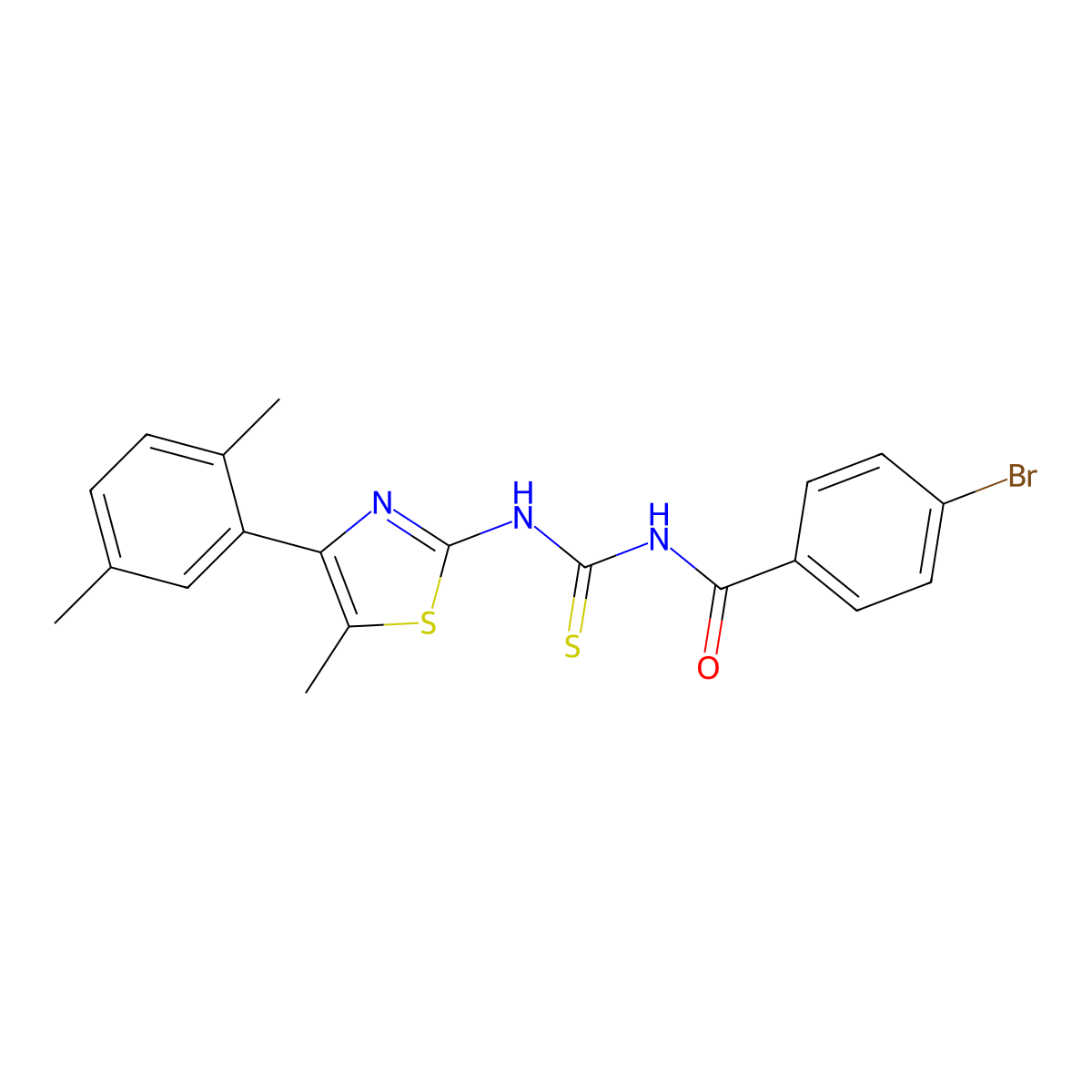 4-bromo-N-[[4-(2,5-dimethylphenyl)-5-methyl-1,3-thiazol-2-yl]carbamothioyl]benzamide molecular structure, CAS 438234-52-7