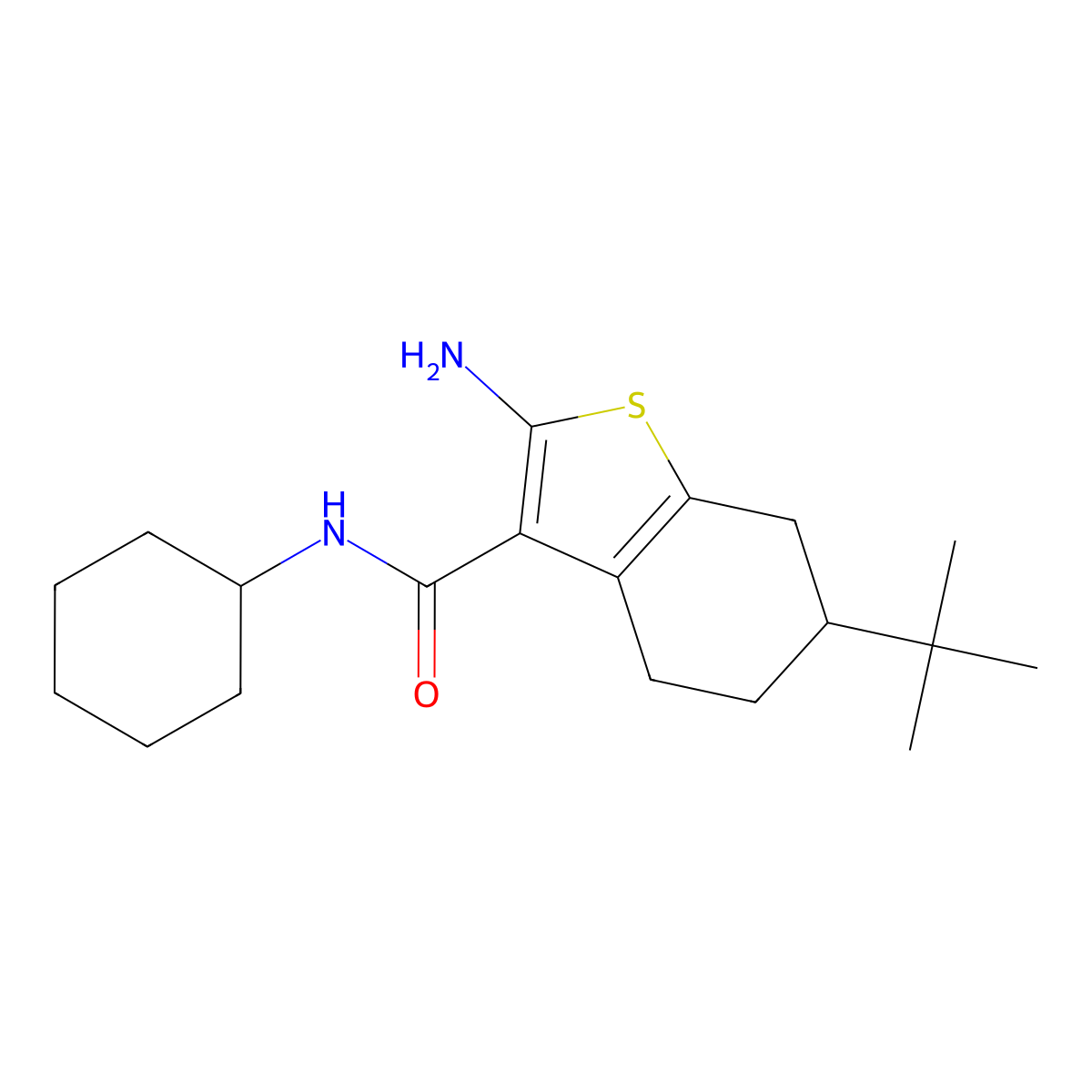 2-amino-6-tert-butyl-N-cyclohexyl-4,5,6,7-tetrahydro-1-benzothiophene-3-carboxamide molecular structure, CAS 438234-59-4