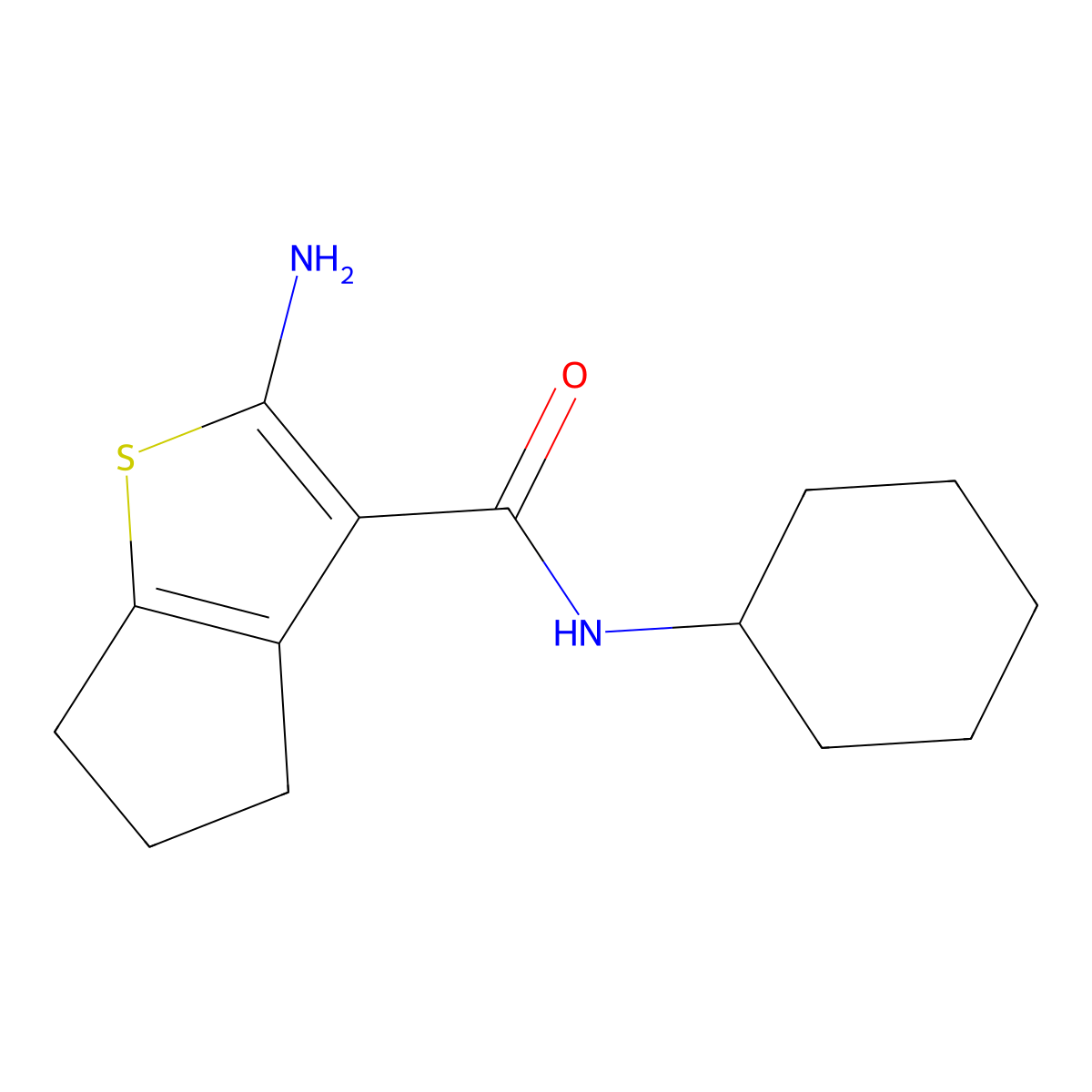 2-amino-N-cyclohexyl-5,6-dihydro-4H-cyclopenta[b]thiophene-3-carboxamide molecular structure, CAS 438234-64-1