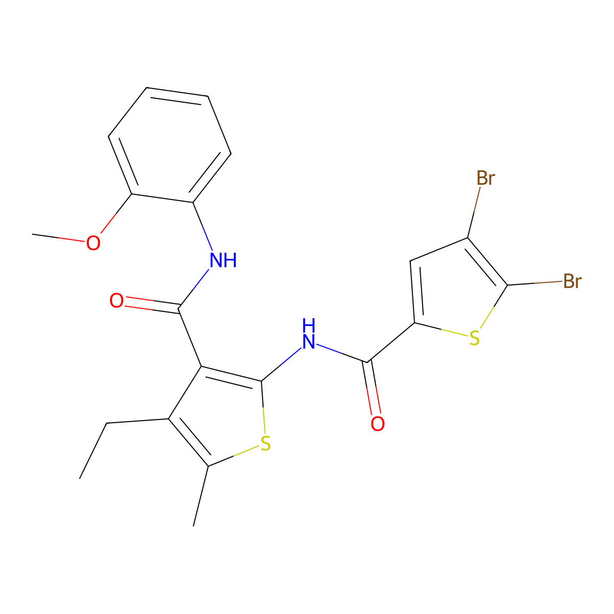 2-[(4,5-dibromothiophene-2-carbonyl)amino]-4-ethyl-N-(2-methoxyphenyl)-5-methylthiophene-3-carboxamide molecular structure, CAS 438234-77-6