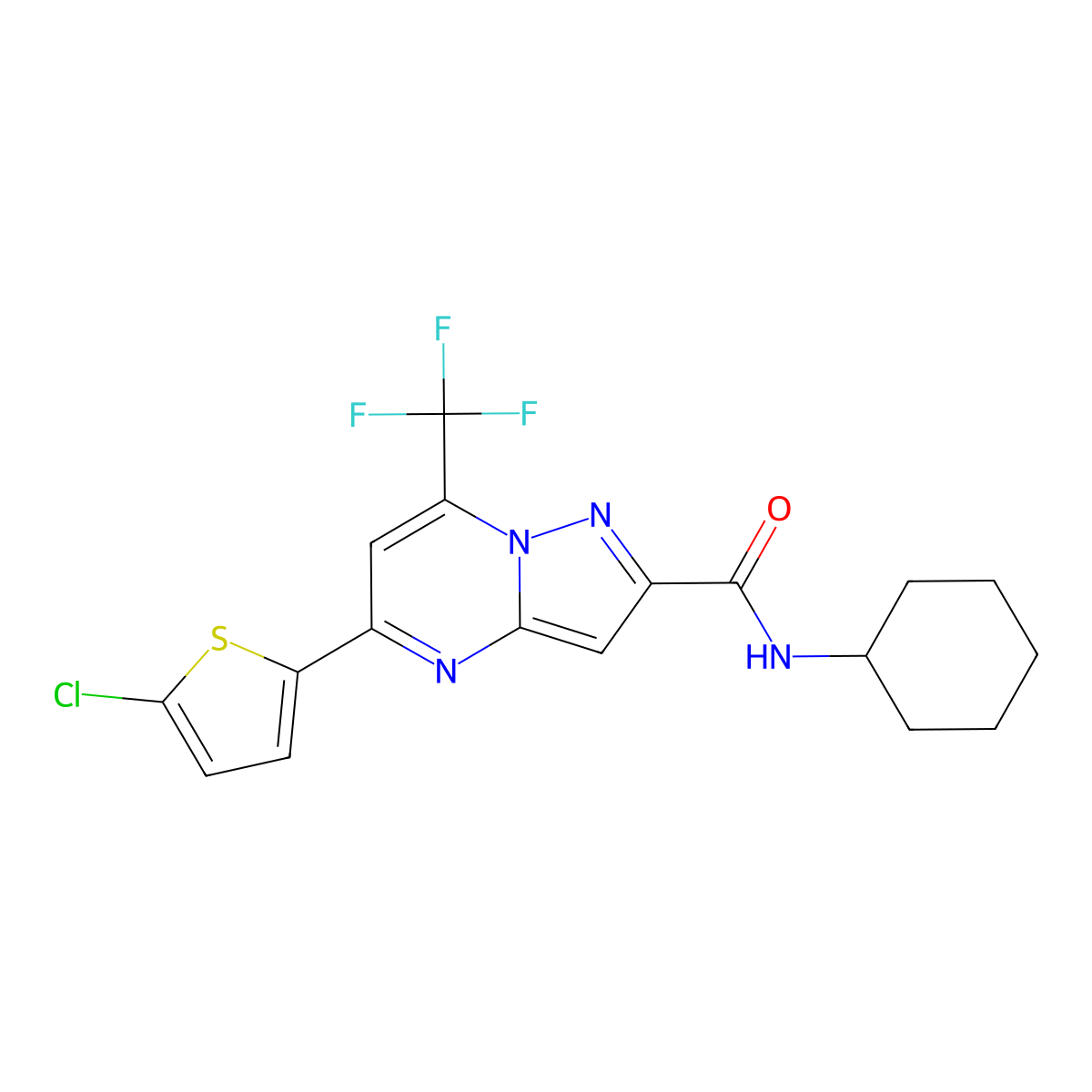 5-(5-chlorothiophen-2-yl)-N-cyclohexyl-7-(trifluoromethyl)pyrazolo[1,5-a]pyrimidine-2-carboxamide molecular structure, CAS 438234-95-8
