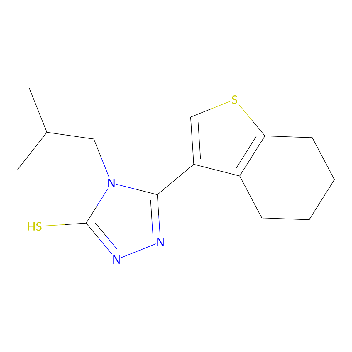 4-isobutyl-5-(4,5,6,7-tetrahydro-1-benzothien-3-yl)-4H-1,2,4-triazol-3-yl hydrosulfide molecular structure, CAS 438235-03-1