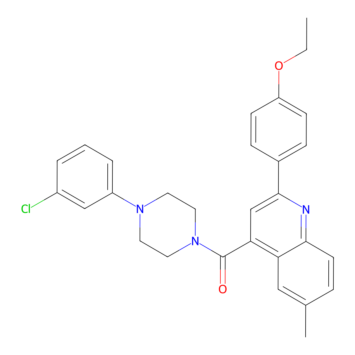 [4-(3-Chlorophenyl)piperazin-1-yl]-[2-(4-ethoxyphenyl)-6-methylquinolin-4-yl]methanone molecular structure, CAS 438235-08-6