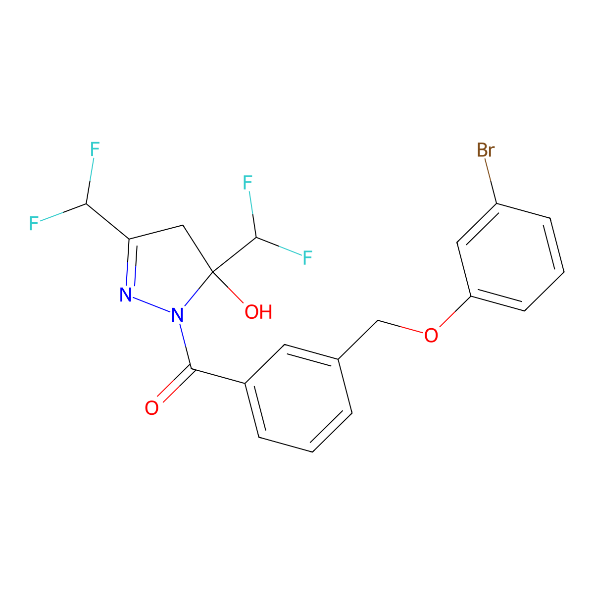 [3,5-bis(difluoromethyl)-5-hydroxy-4H-pyrazol-1-yl]-[3-[(3-bromophenoxy)methyl]phenyl]methanone molecular structure, CAS 438235-16-6