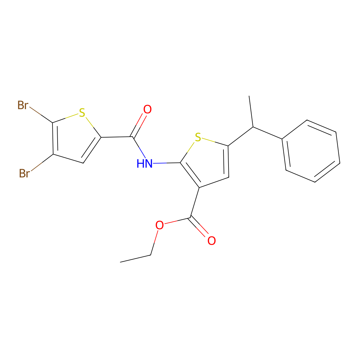 Ethyl 2-[(4,5-dibromothiophene-2-carbonyl)amino]-5-(1-phenylethyl)thiophene-3-carboxylate molecular structure, CAS 438235-24-6