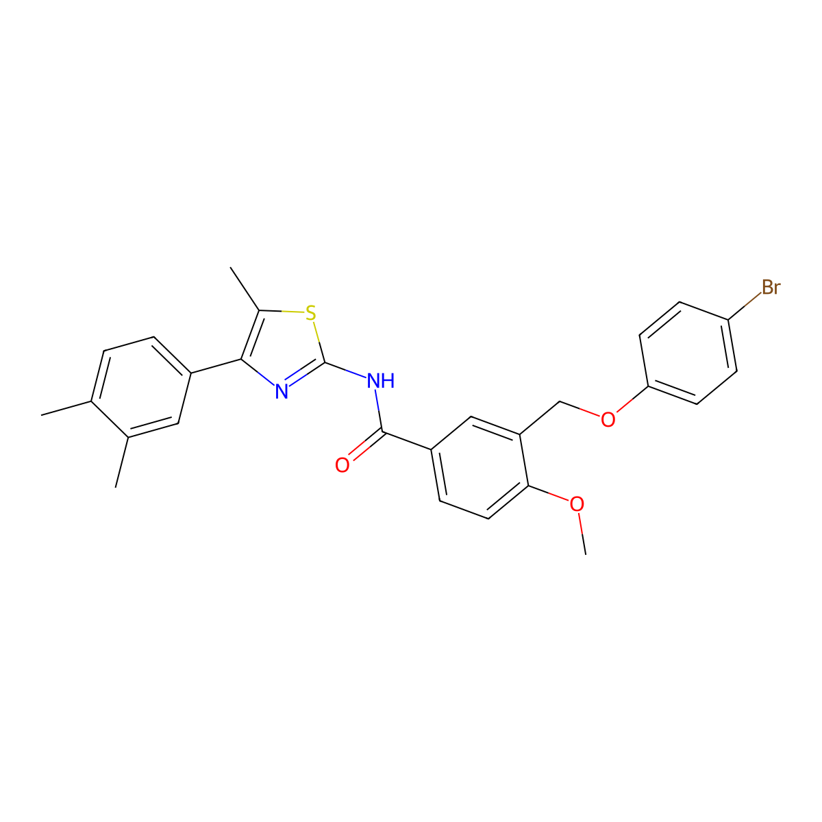 3-[(4-bromophenoxy)methyl]-N-[4-(3,4-dimethylphenyl)-5-methyl-1,3-thiazol-2-yl]-4-methoxybenzamide molecular structure, CAS 438235-29-1