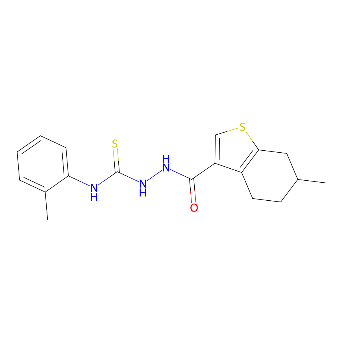 N-(2-methylphenyl)-2-[(6-methyl-4,5,6,7-tetrahydro-1-benzothien-3-yl)carbonyl]hydrazinecarbothioamide molecular structure, CAS 438235-33-7