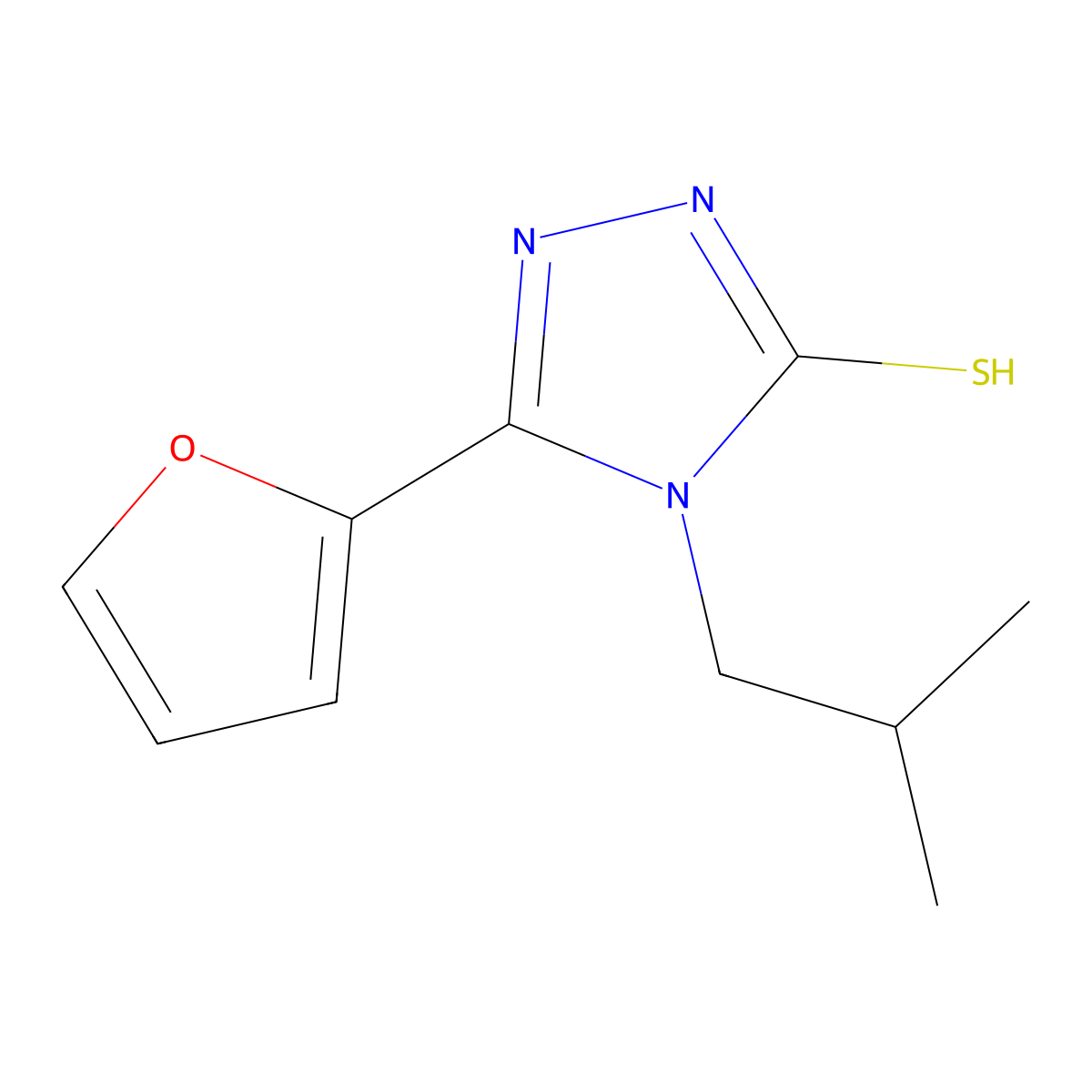 5-(furan-2-yl)-4-(2-methylpropyl)-4H-1,2,4-triazole-3-thiol molecular structure, CAS 438235-35-9