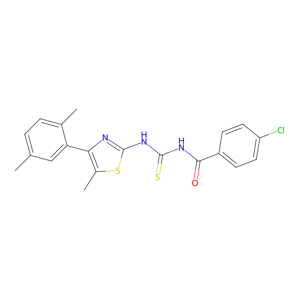 4-chloro-N-[[4-(2,5-dimethylphenyl)-5-methyl-1,3-thiazol-2-yl]carbamothioyl]benzamide molecular structure, CAS 438235-39-3