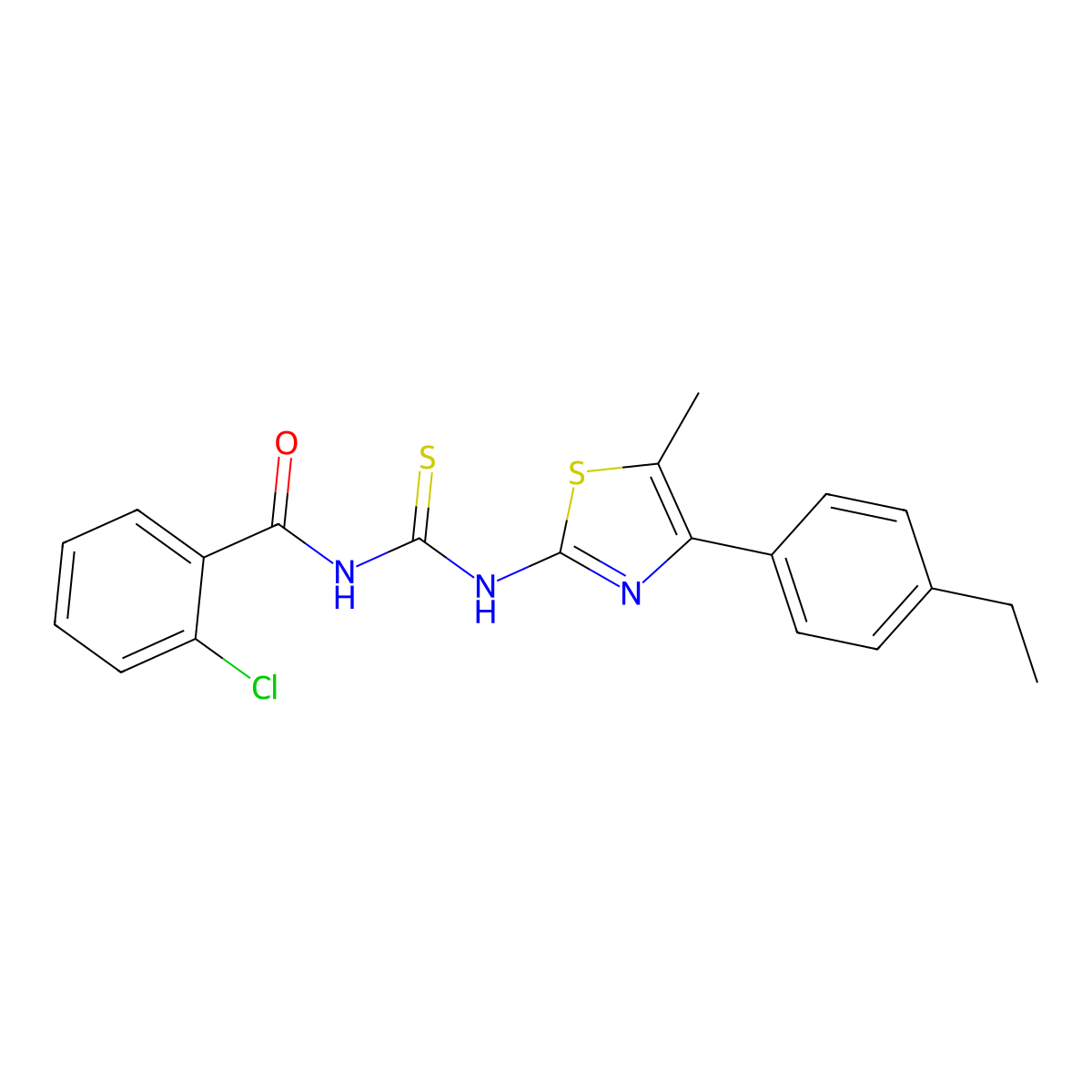 2-chloro-N-[[4-(4-ethylphenyl)-5-methyl-1,3-thiazol-2-yl]carbamothioyl]benzamide molecular structure, CAS 438235-45-1