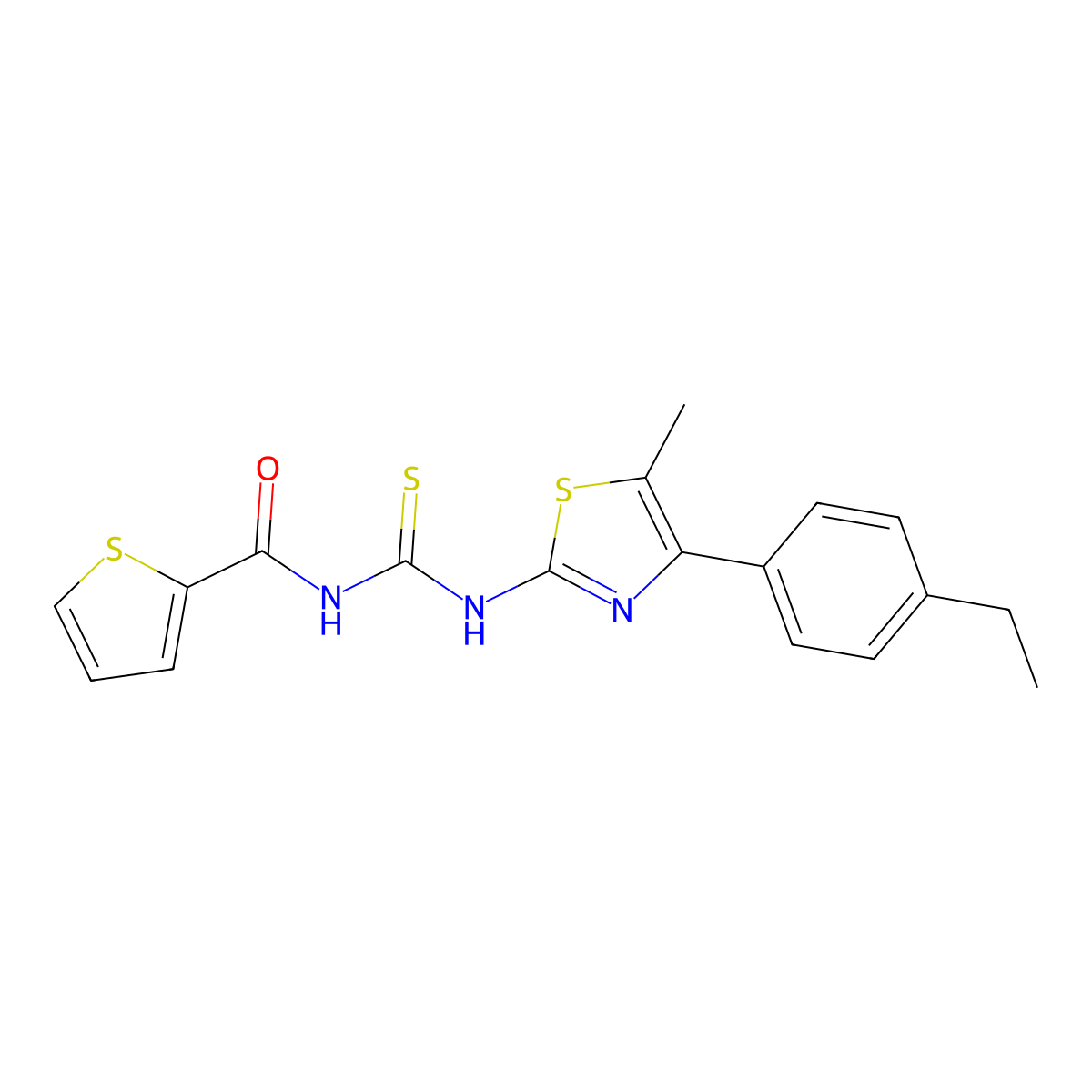 N-[4-(4-ethylphenyl)-5-methyl-1,3-thiazol-2-yl]-N'-(2-thienylcarbonyl)thiourea molecular structure, CAS 438235-64-4