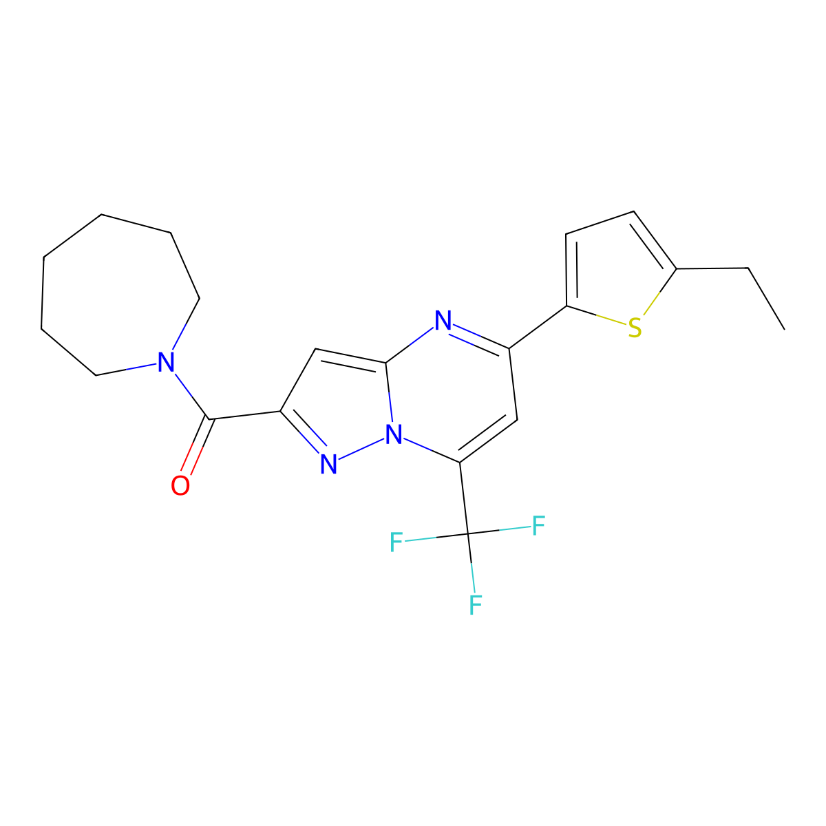 Azepan-1-yl-[5-(5-ethylthiophen-2-yl)-7-(trifluoromethyl)pyrazolo[1,5-a]pyrimidin-2-yl]methanone molecular structure, CAS 438235-67-7