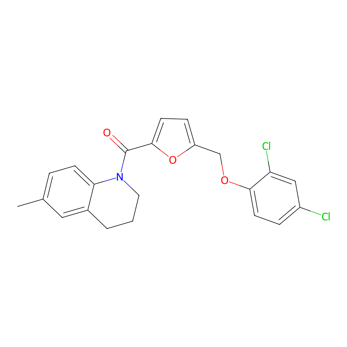 [5-[(2,4-dichlorophenoxy)methyl]furan-2-yl]-(6-methyl-3,4-dihydro-2H-quinolin-1-yl)methanone molecular structure, CAS 438235-72-4