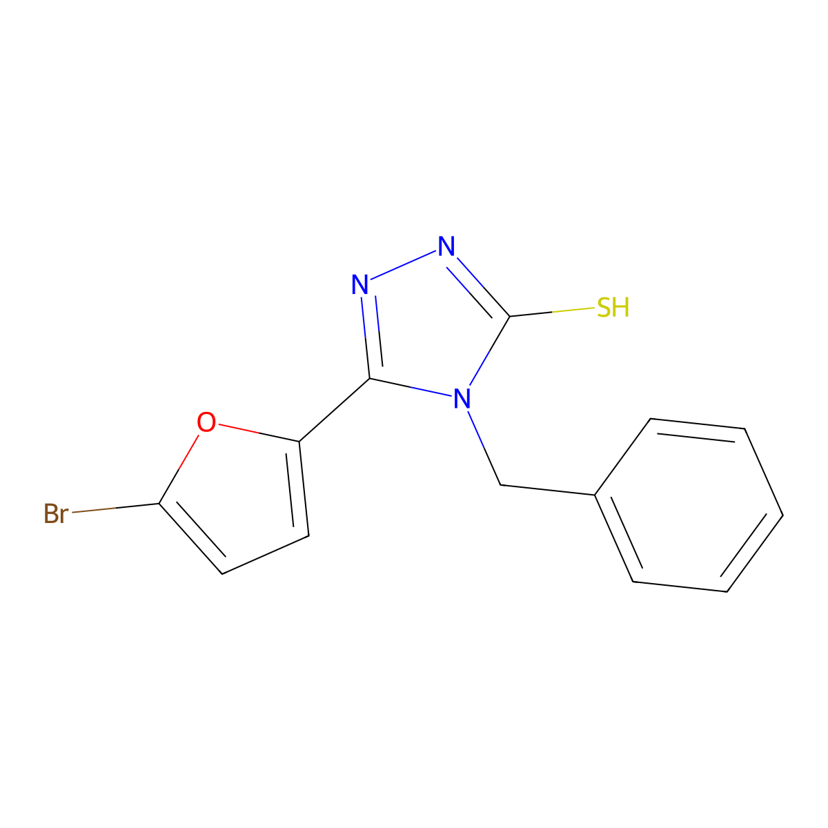 4-benzyl-5-(5-bromofuran-2-yl)-4H-1,2,4-triazole-3-thiol molecular structure, CAS 438235-91-7