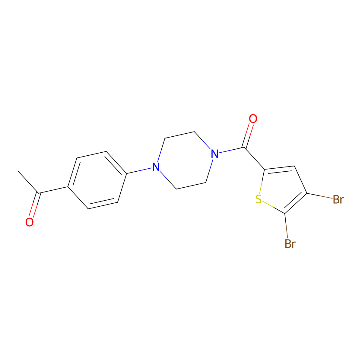 1-[4-[4-[(4,5-Dibromo-2-thienyl)carbonyl]-1-piperazinyl]phenyl]ethanone molecular structure, CAS 438235-92-8